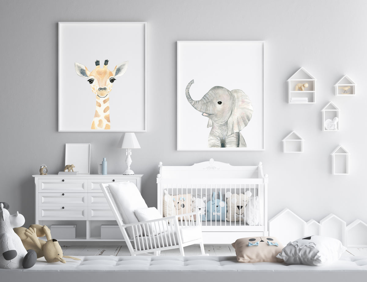 Set of 2 Safari Animals - Nursery Wall Art - The Small Art Project - Modern Nursery Prints