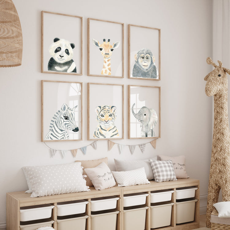 Set of 6 Safari Animals - Nursery Wall Art - The Small Art Project - Modern Nursery Prints
