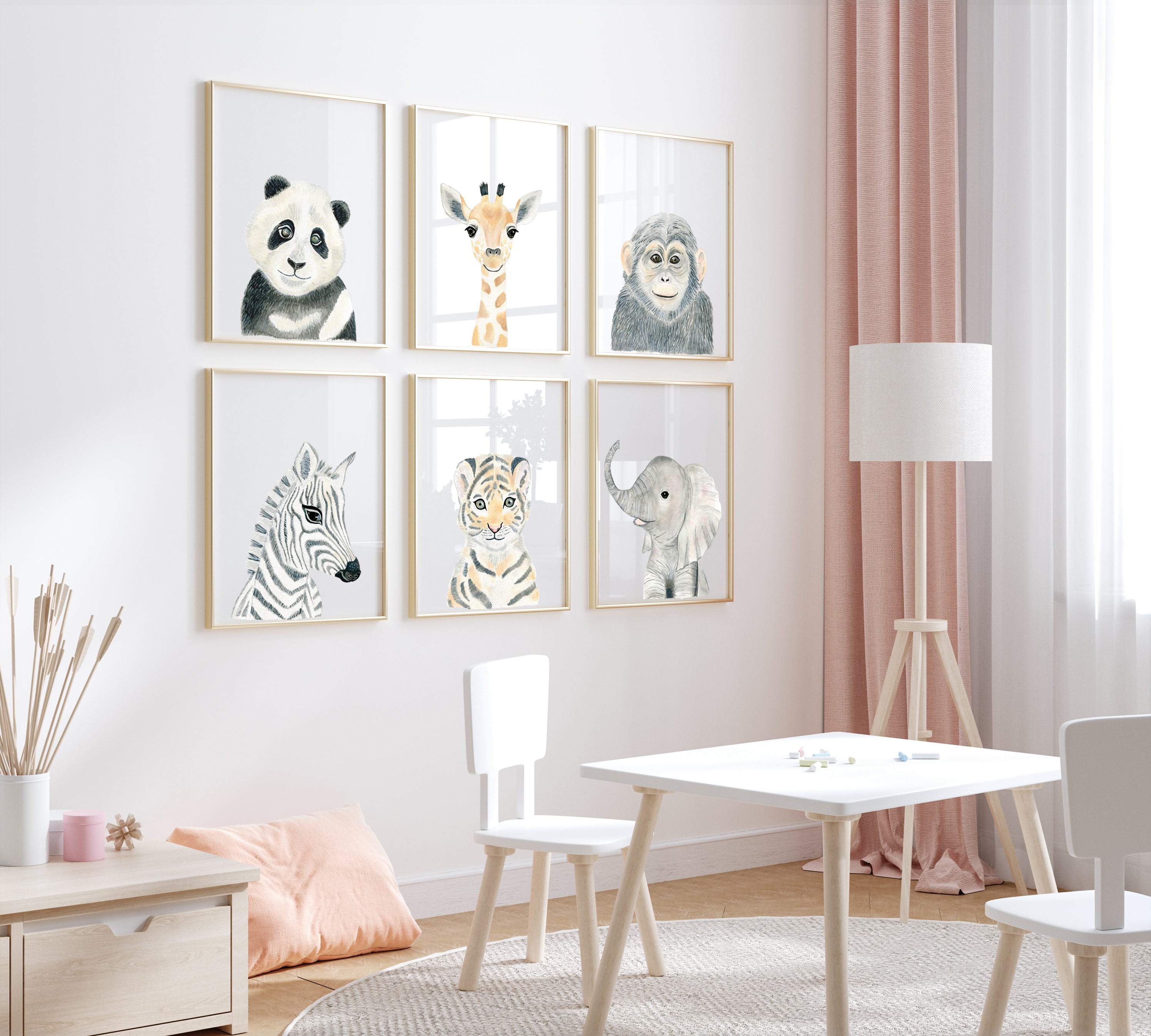 Set of 4 Safari Animals - Nursery Wall Art - The Small Art Project - Modern Nursery Prints