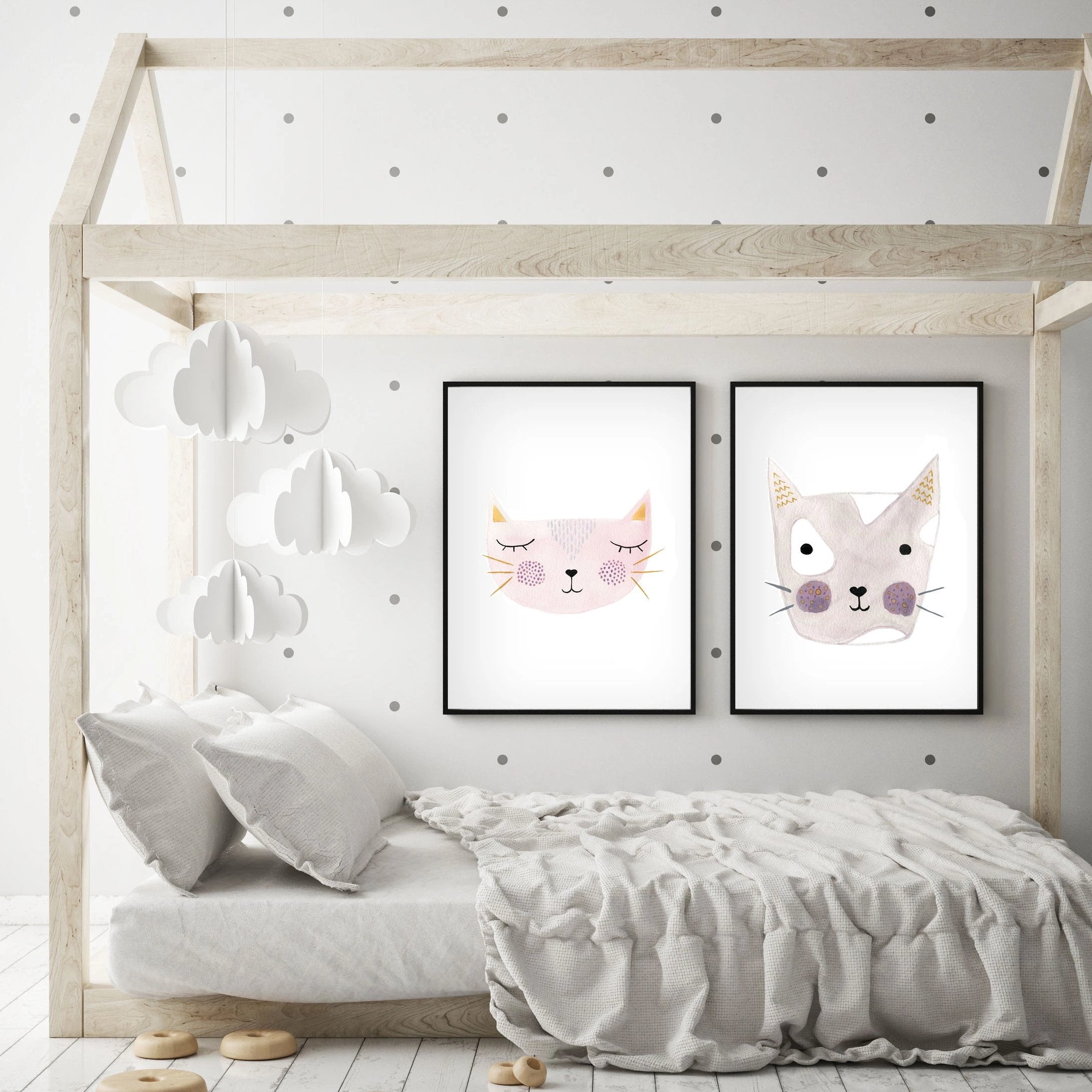 Dusty Rose Kitty - Cat Nursery Wall Art - The Small Art Project