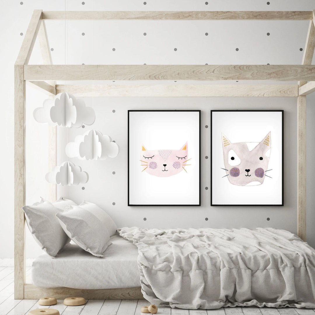 Set of 2 Kitty Cats - Nursery Wall Art - The Small Art Project
