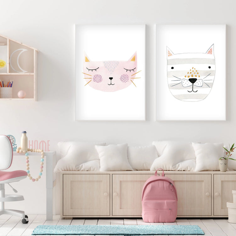 Set of 2 Kitty Cats - Nursery Wall Art - The Small Art Project