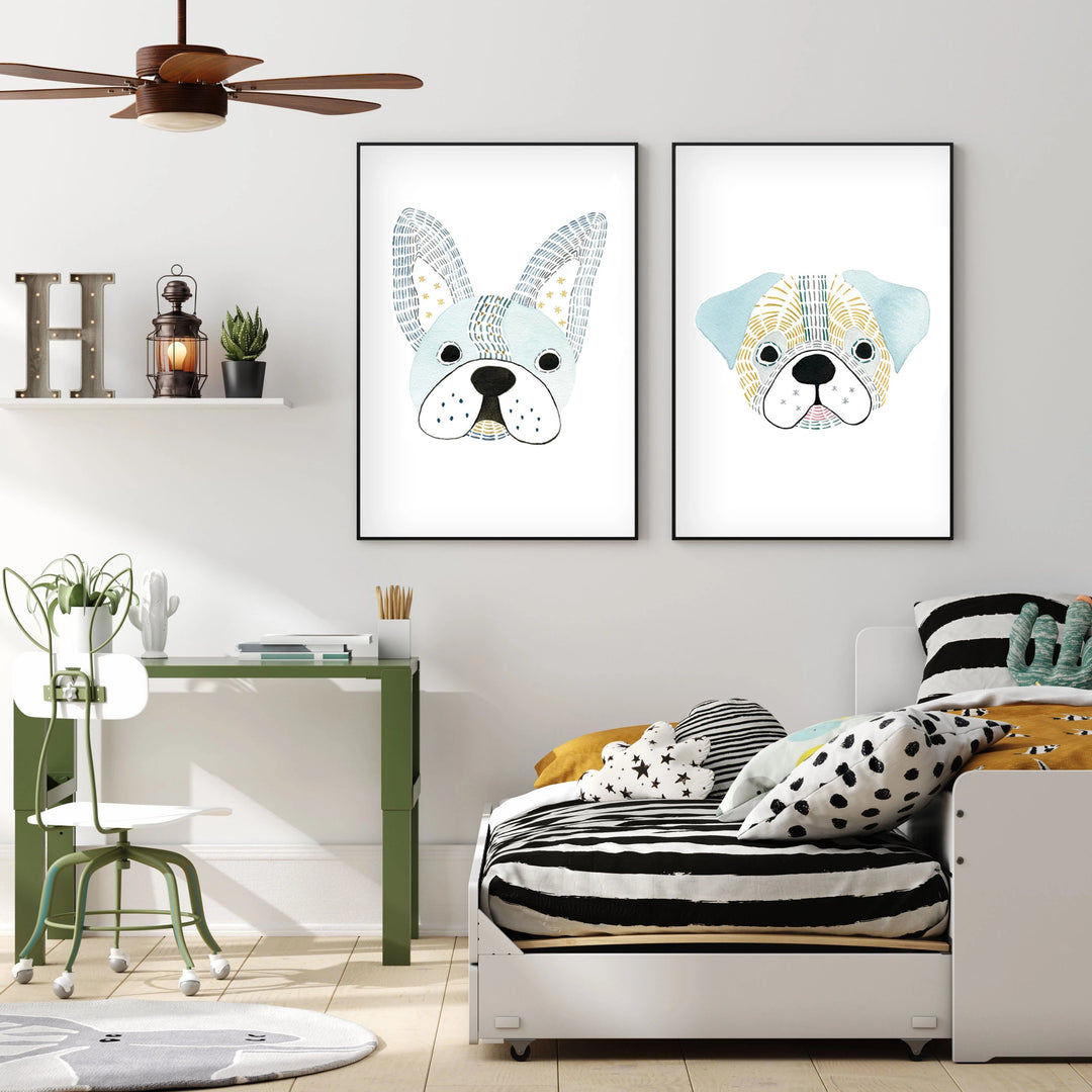 Set of 2 Dogs - Watercolor Nursery wall art - The Small Art Project