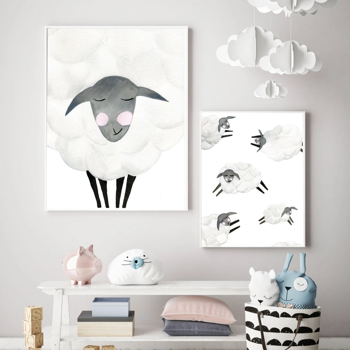 Mama & Baby Sheep - Watercolor Nursery Wall Art - The Small Art Project