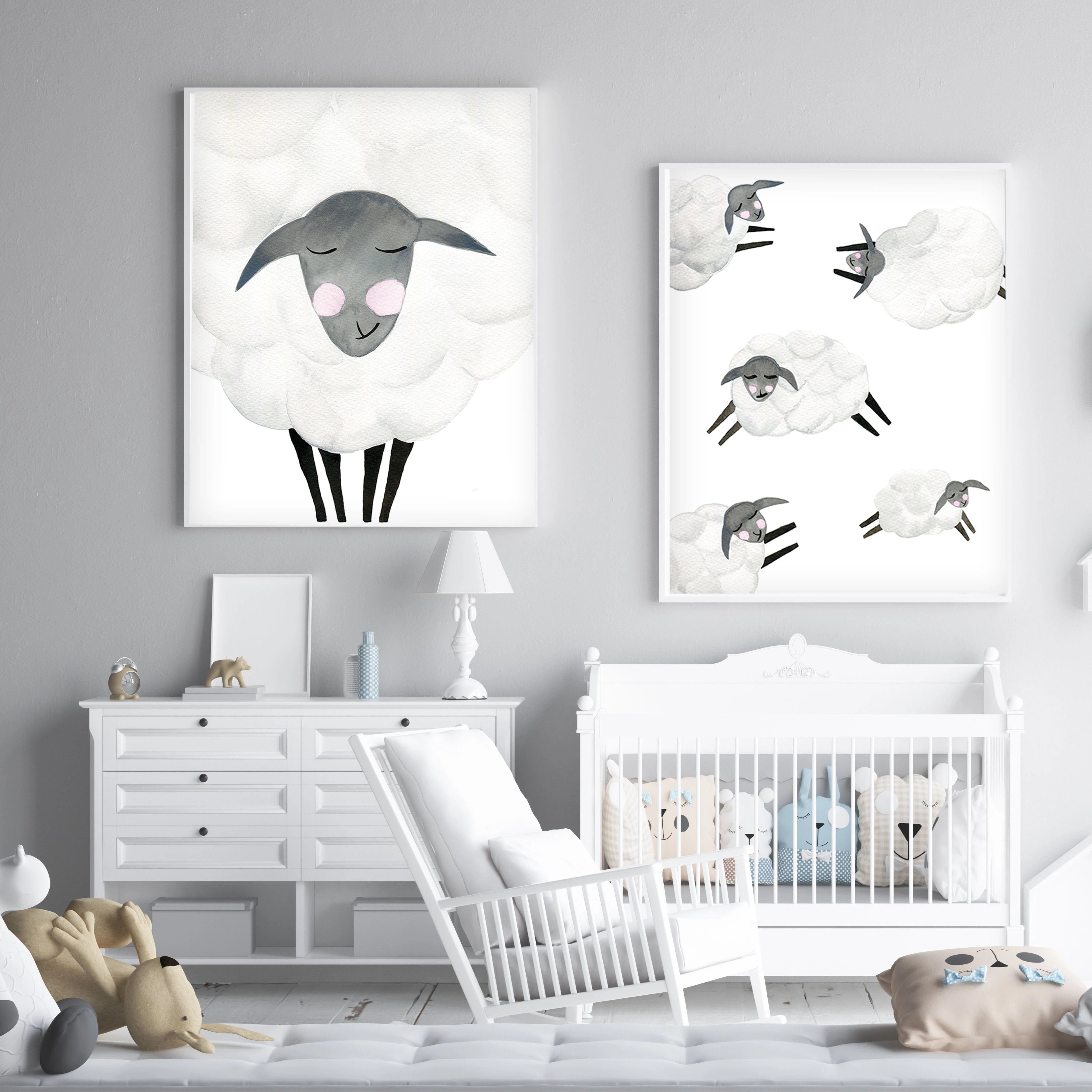Mama & Baby Sheep - Watercolor Nursery Wall Art - The Small Art Project