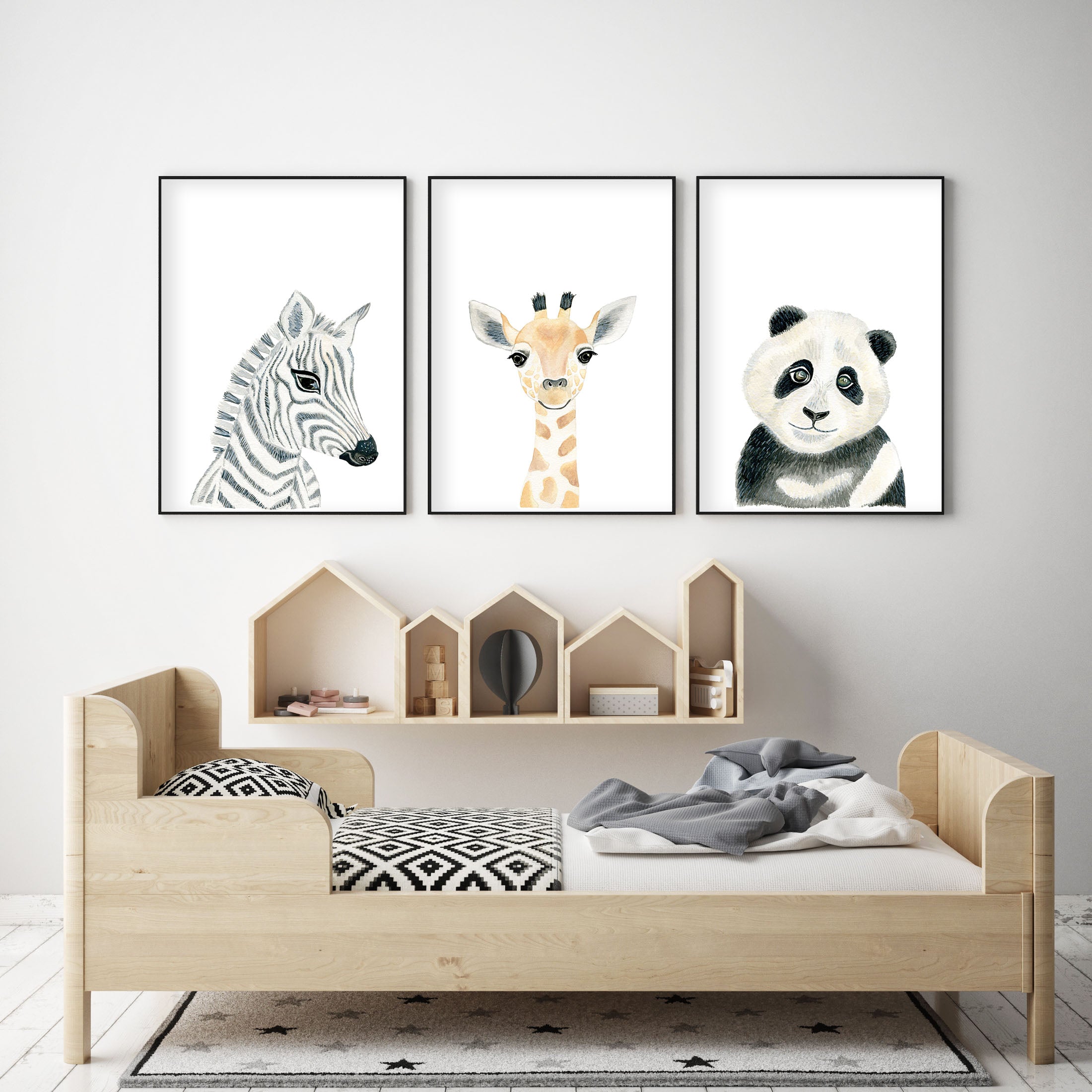 Set of 3 Safari Animals - Nursery Wall Art - The Small Art Project