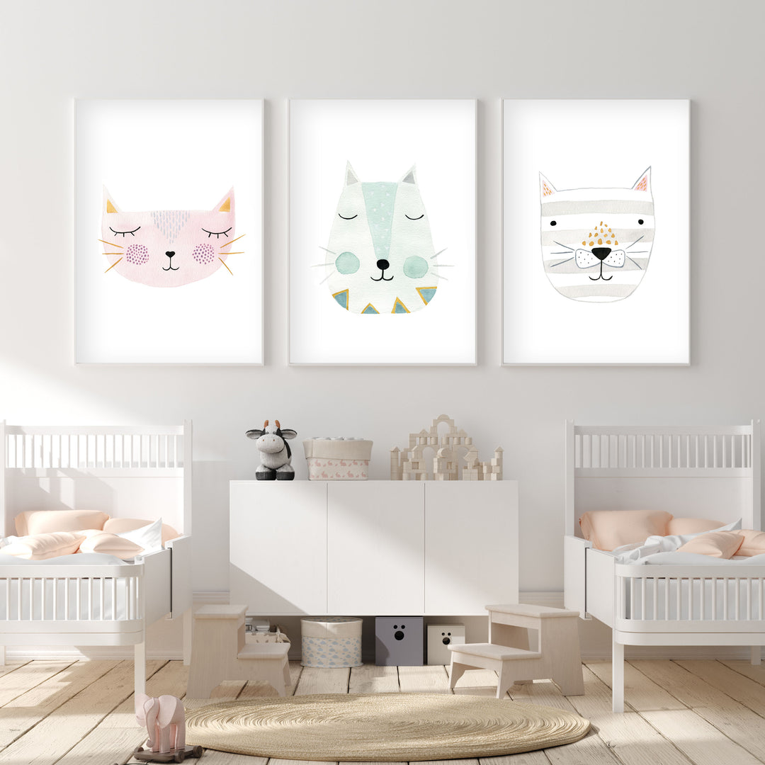 Set of 3 Kitty Cats - Nursery Wall Art - The Small Art Project