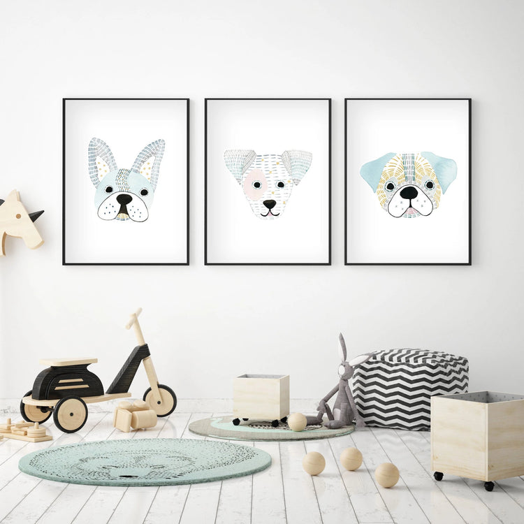 Set of 3 Dogs - Watercolor Nursery wall art - The Small Art Project