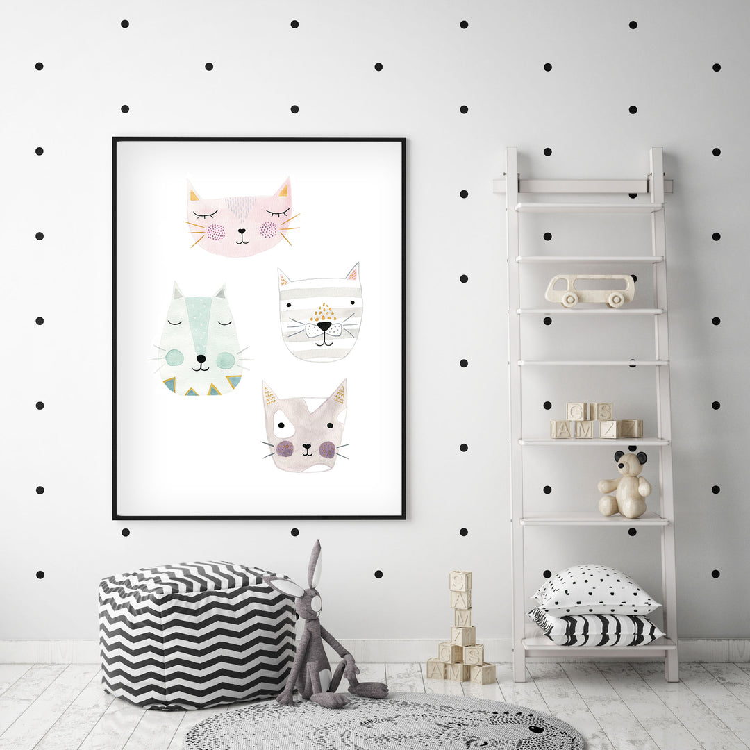 4 Kitty Cat Friends - Nursery Wall Art - The Small Art Project
