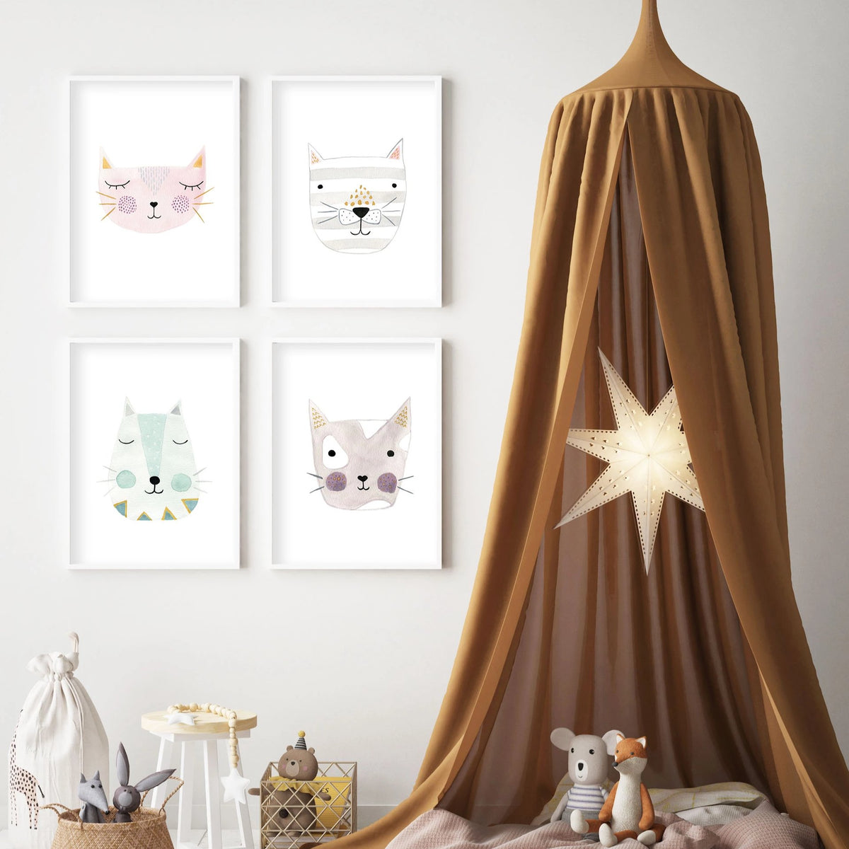 Set of 4 Kitty Cats - Nursery Wall Art - The Small Art Project