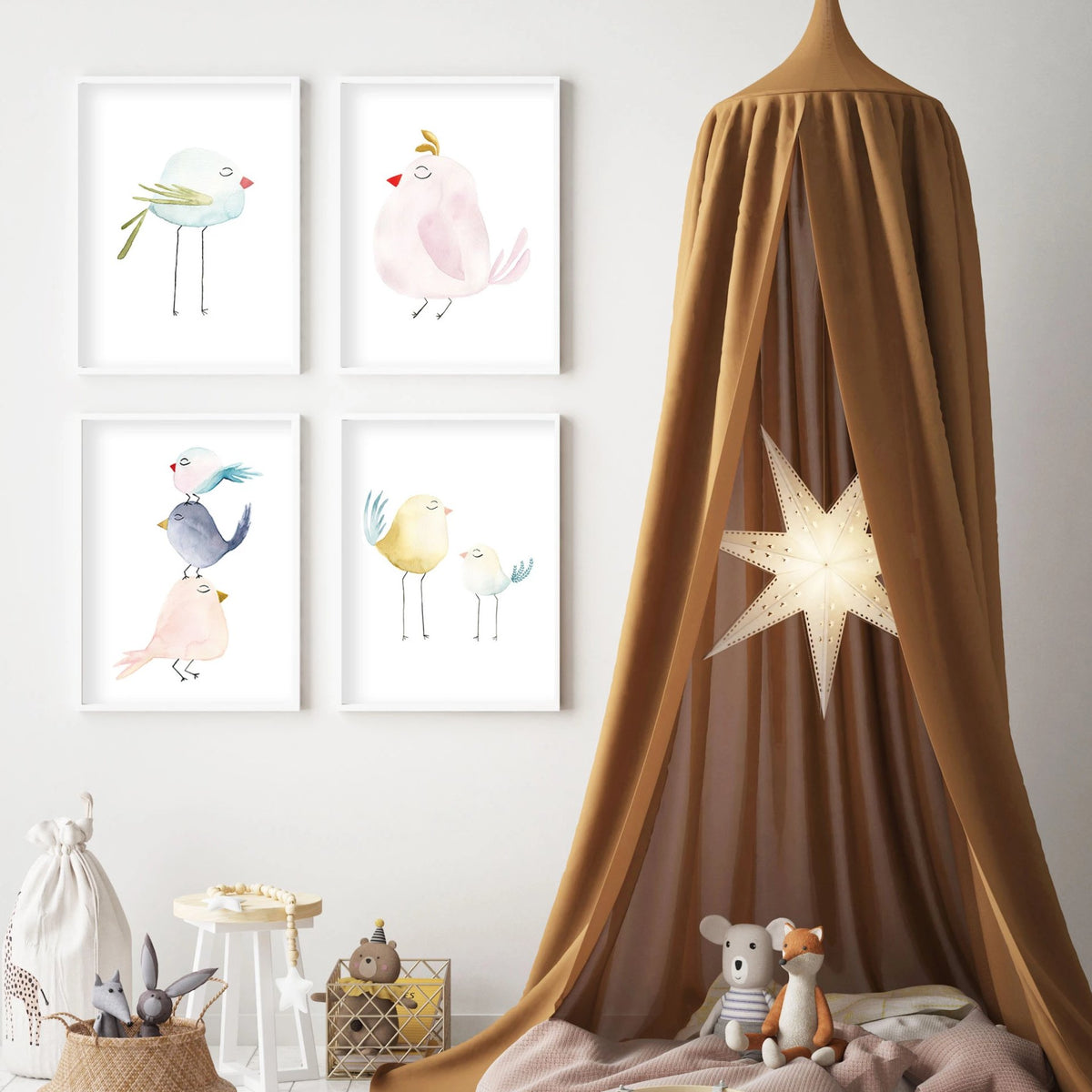 Pastel Pink Bird - Watercolor Nursery Wall Art - The Small Art Project