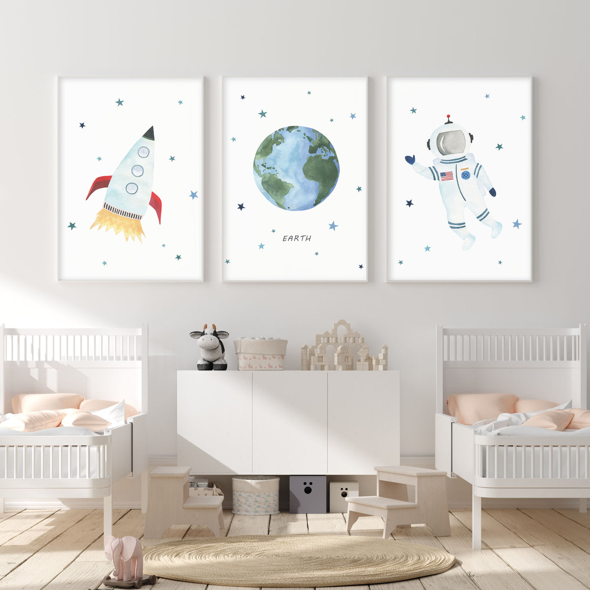 Set of 3 Outer Space Prints - Nursery Wall Art - The Small Art Project - Modern Nursery Prints