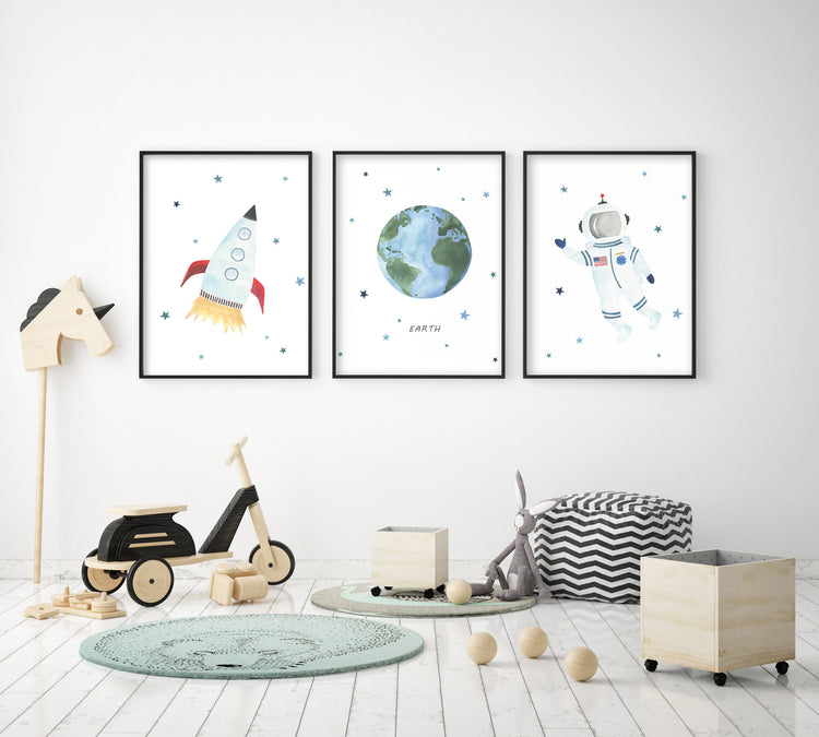 Rocket Ship Print - Outer Space Nursery - The Small Art Project - Modern Nursery Prints
