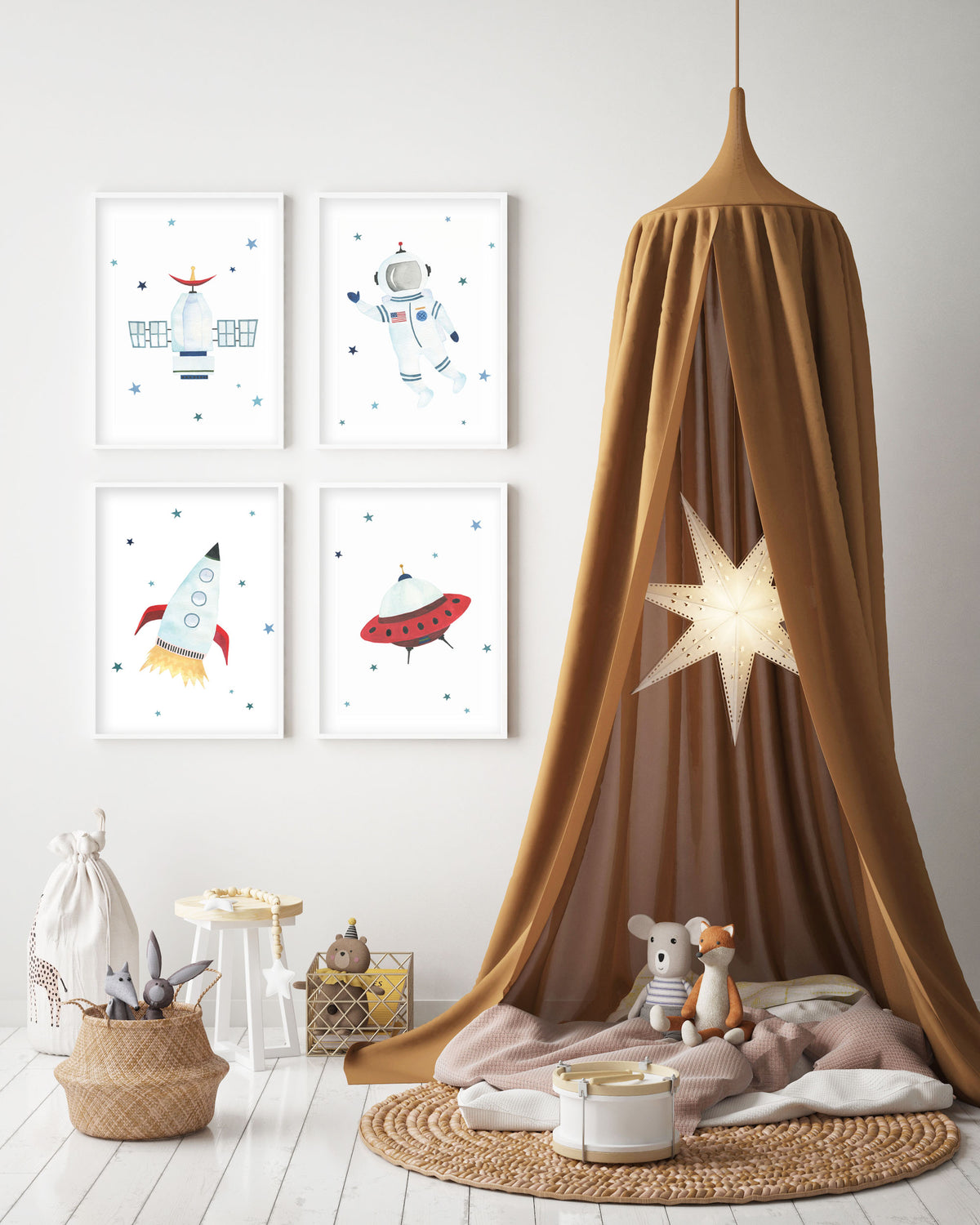 Set of 4 Outer Space Prints - Watercolor Nursery Wall Art - The Small Art Project - Modern Nursery Prints