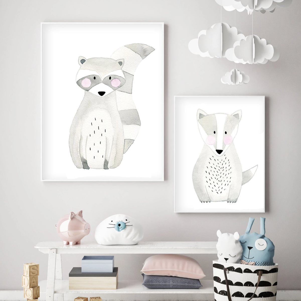 Set of 2 Woodland Animals - Watercolor Nursery Wall Art - The Small Art Project