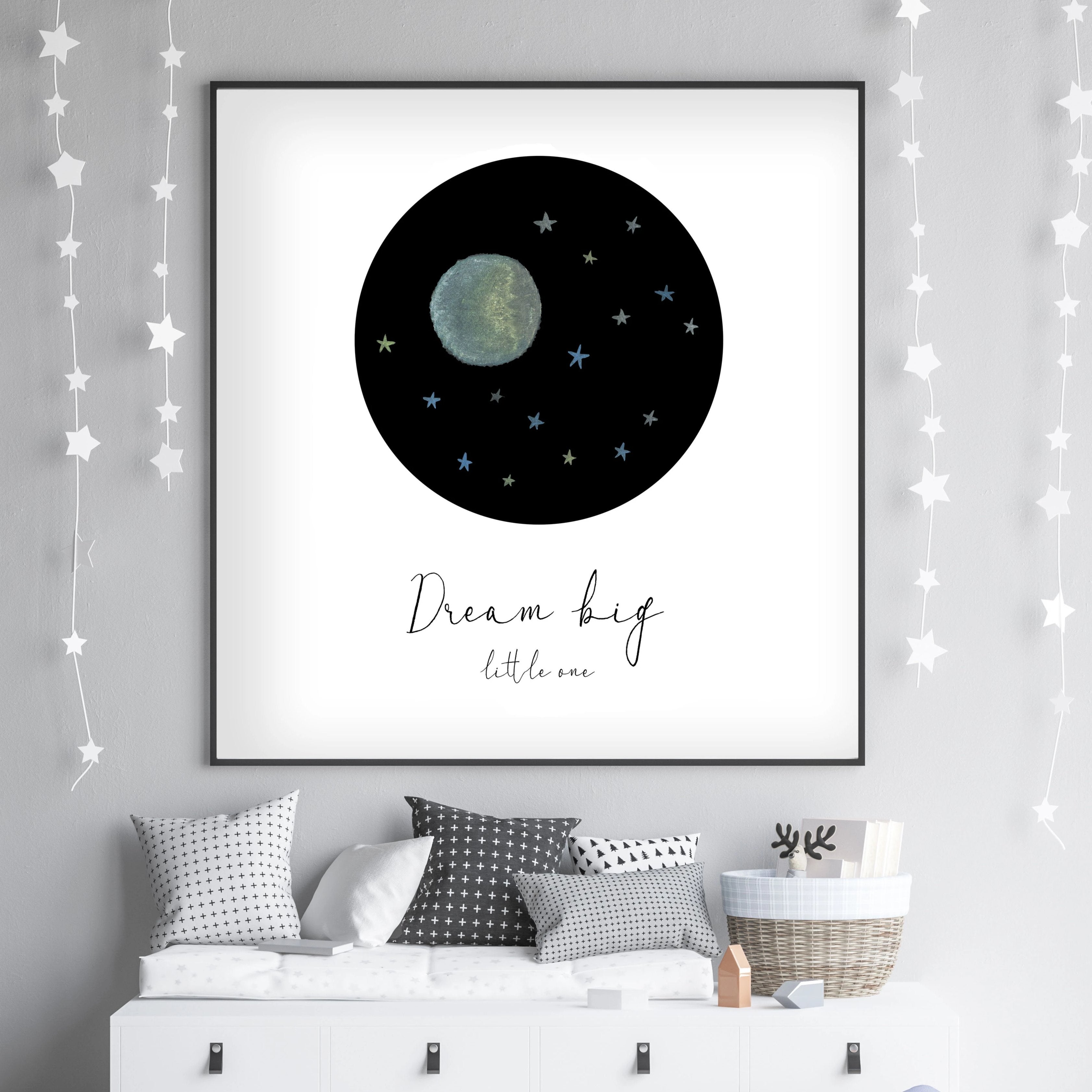 Dream Big Little One - Blue Moon and Stars Nursery - The Small Art Project