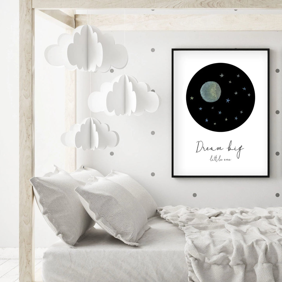 Dream Big Little One - Blue Moon and Stars Nursery - The Small Art Project