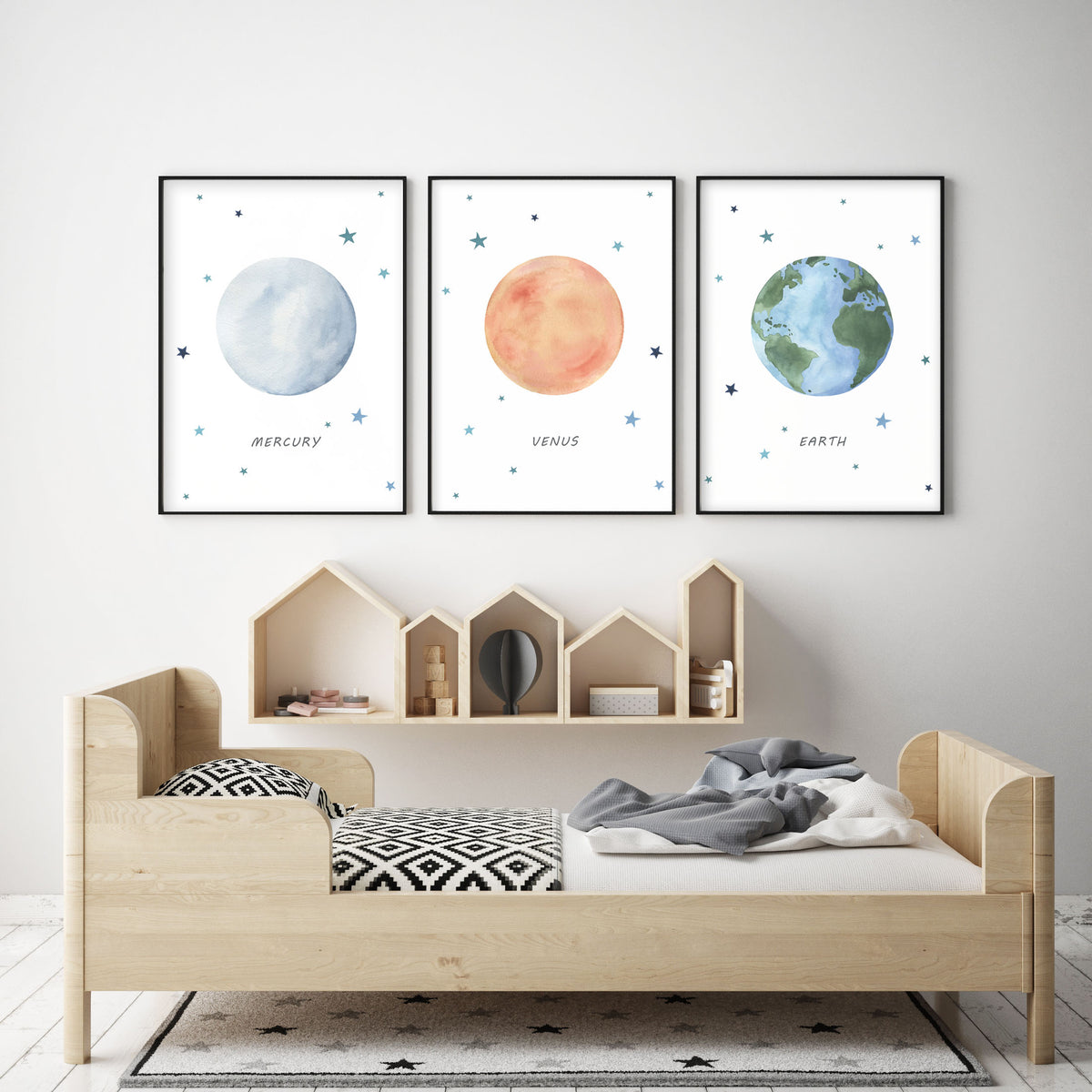 Set of 3 Outer Space Prints - Nursery Wall Art - The Small Art Project - Modern Nursery Prints