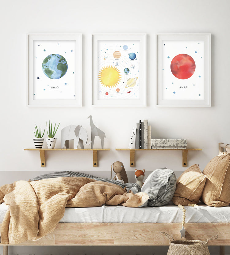 Set of 3 Outer Space Prints - Nursery Wall Art - The Small Art Project - Modern Nursery Prints