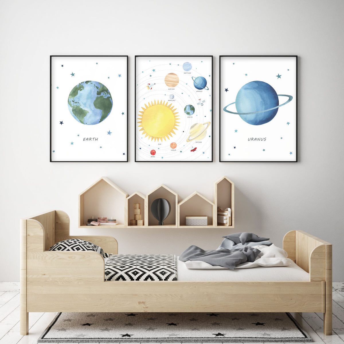 Set of 3 Outer Space Prints - Nursery Wall Art - The Small Art Project - Modern Nursery Prints