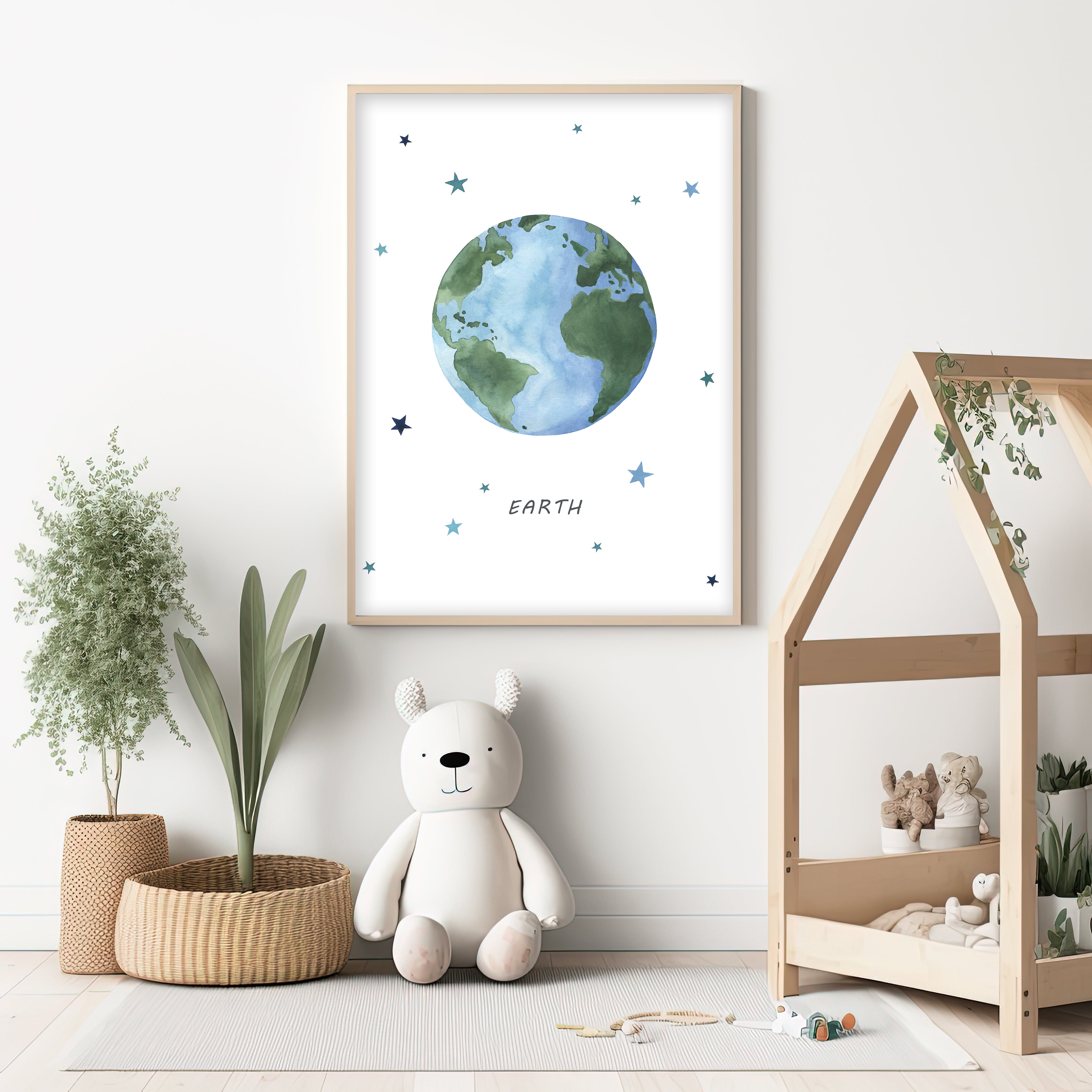 Set of 9 Outer Space Prints - Watercolor Nursery Wall Art - The Small Art Project - Modern Nursery Prints