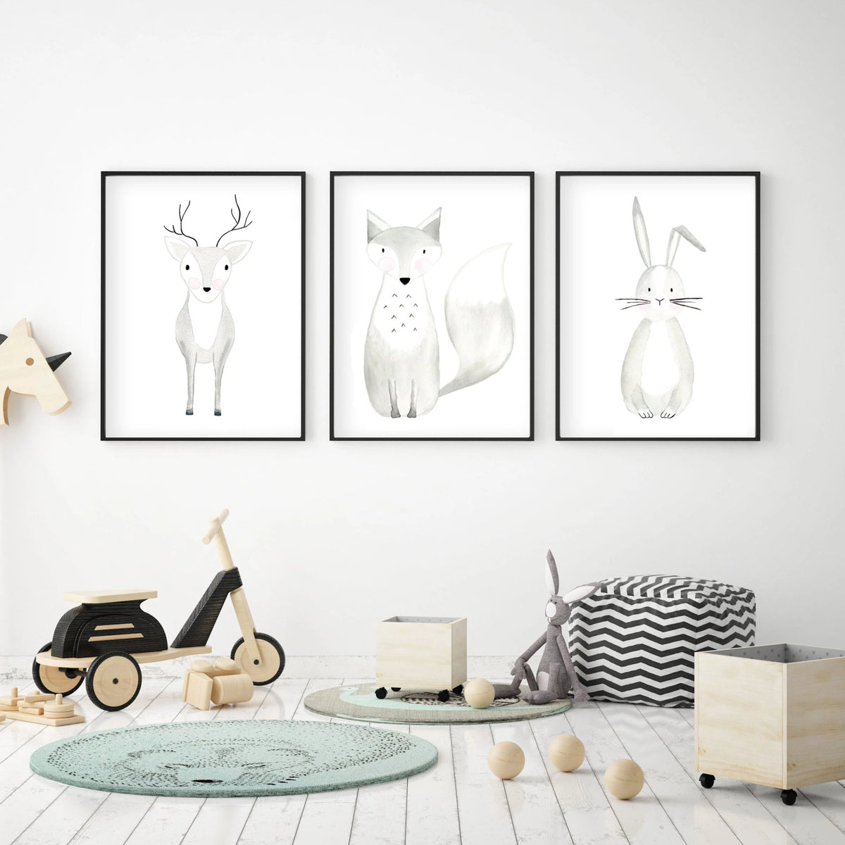 Set of 3 Woodland Animals - Watercolor Nursery Wall Art - The Small Art Project