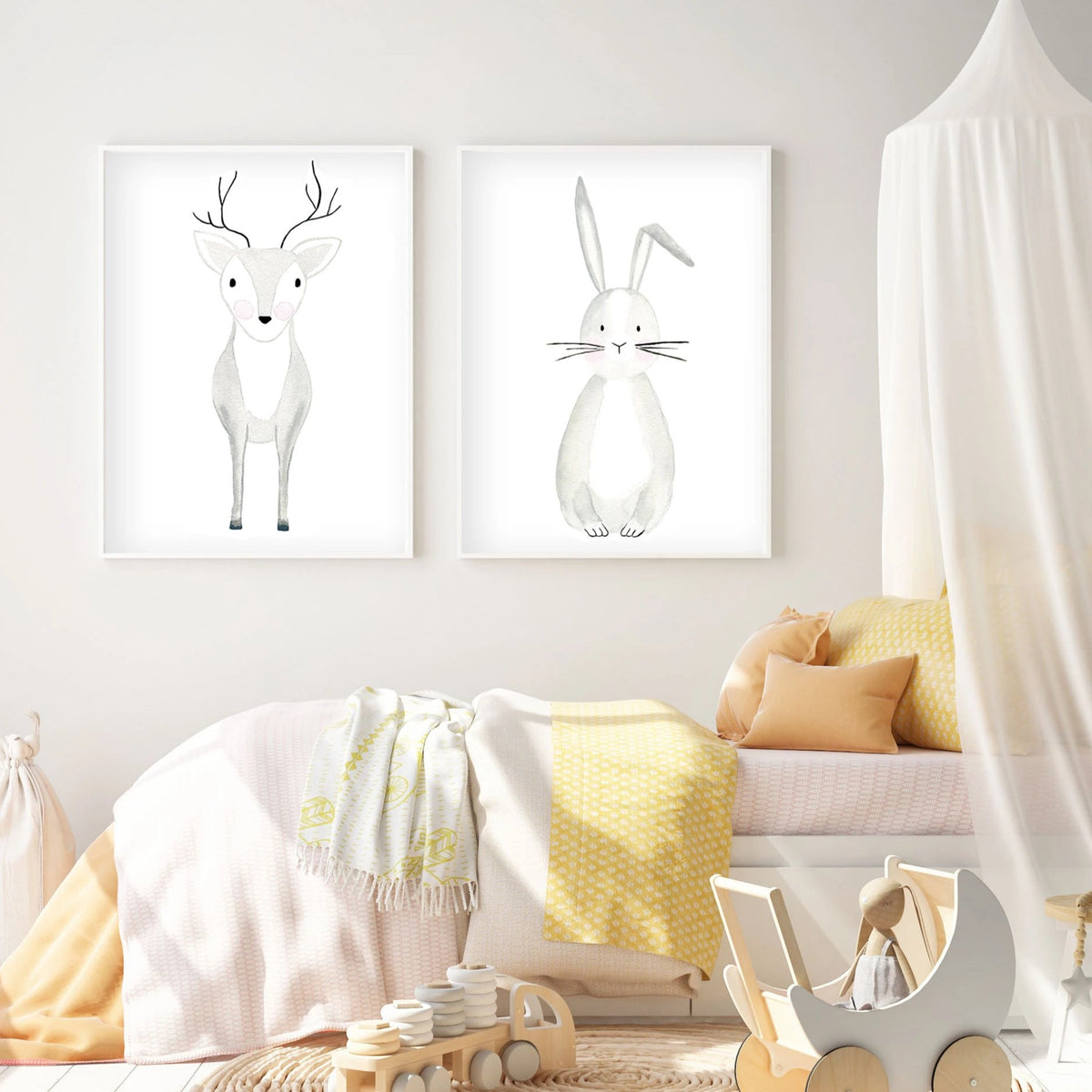 Set of 2 Woodland Animals - Watercolor Nursery Wall Art - The Small Art Project