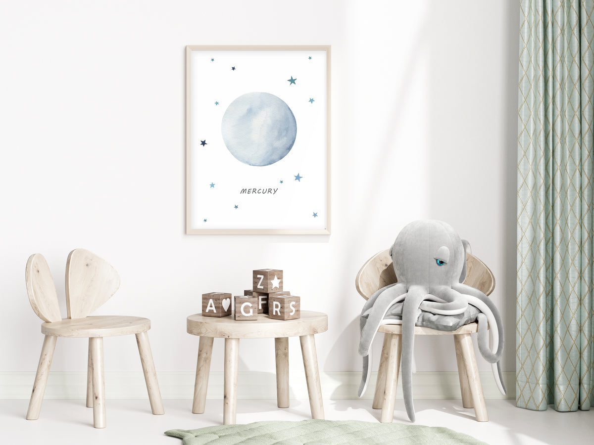 Set of 9 Outer Space Prints - Watercolor Nursery Wall Art - The Small Art Project - Modern Nursery Prints