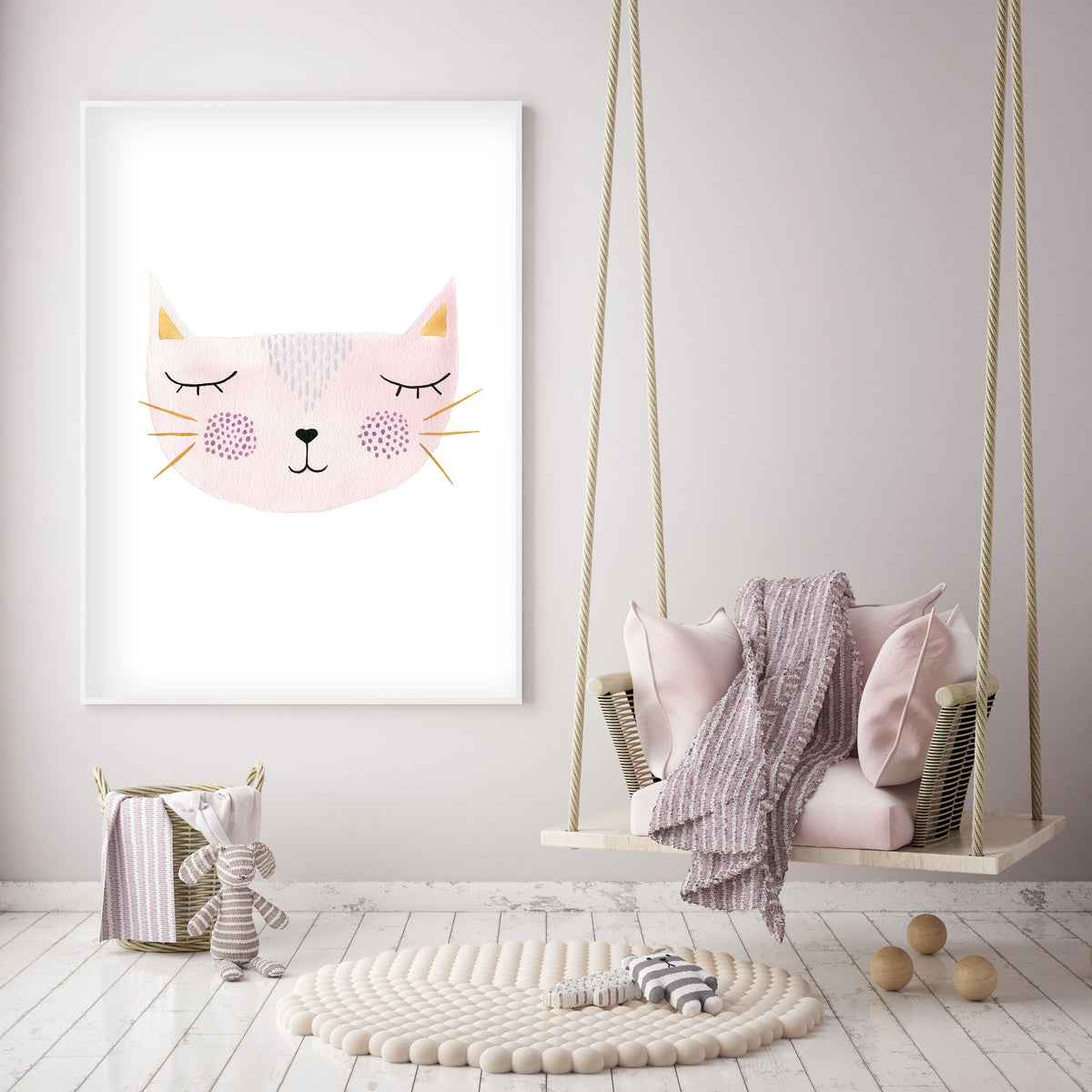 Pink Kitty - Cat Nursery Wall Art - The Small Art Project