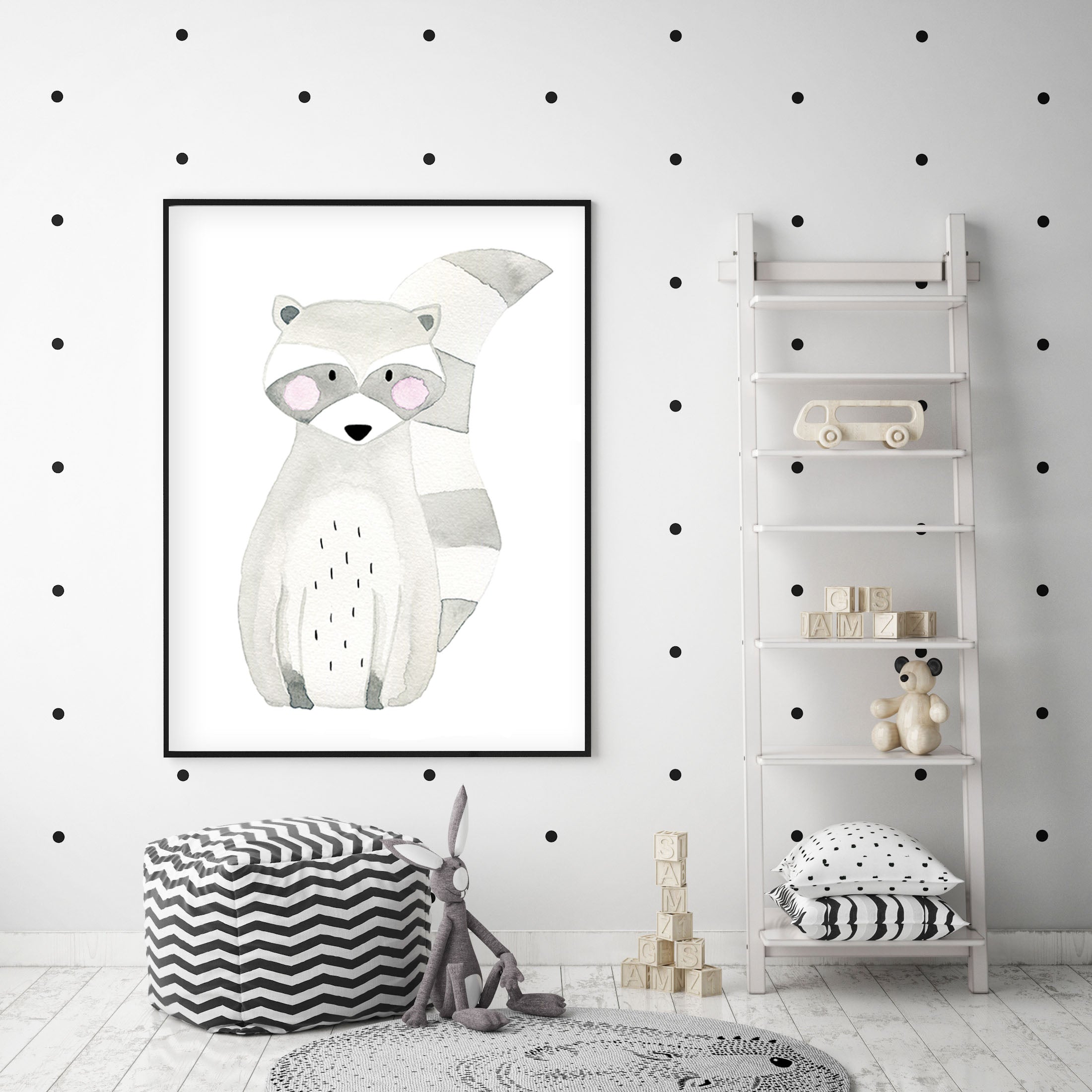 Rocky the Racoon - Woodland Nursery Wall Art - The Small Art Project