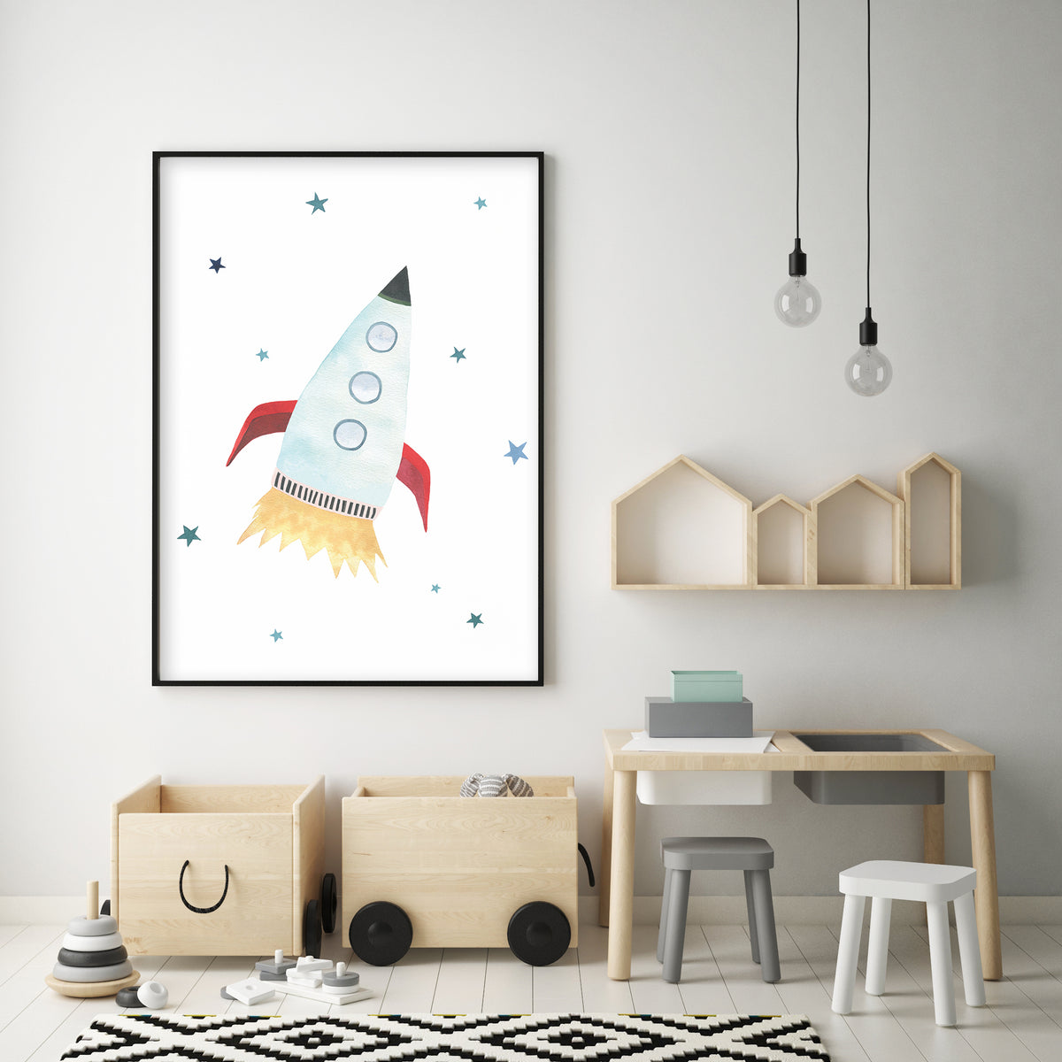 Rocket Ship Print - Outer Space Nursery - The Small Art Project - Modern Nursery Prints