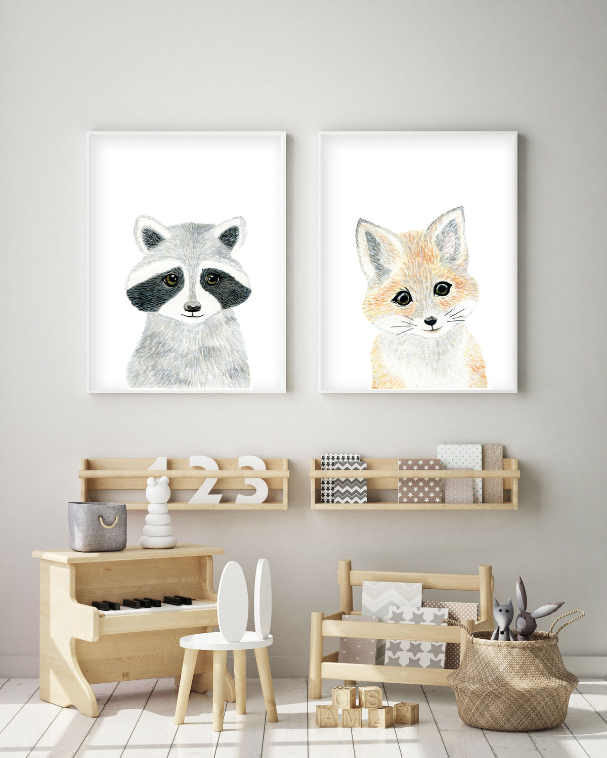 Set of 2 Baby Woodland Animals - Watercolor Nursery Wall Art - The Small Art Project