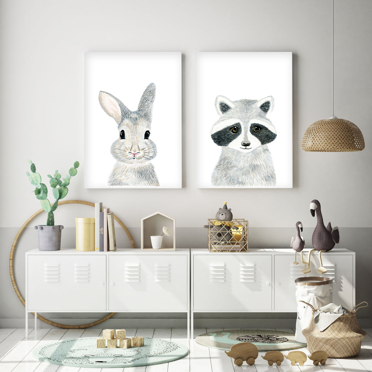 Set of 2 Baby Woodland Animals - Watercolor Nursery Wall Art - The Small Art Project