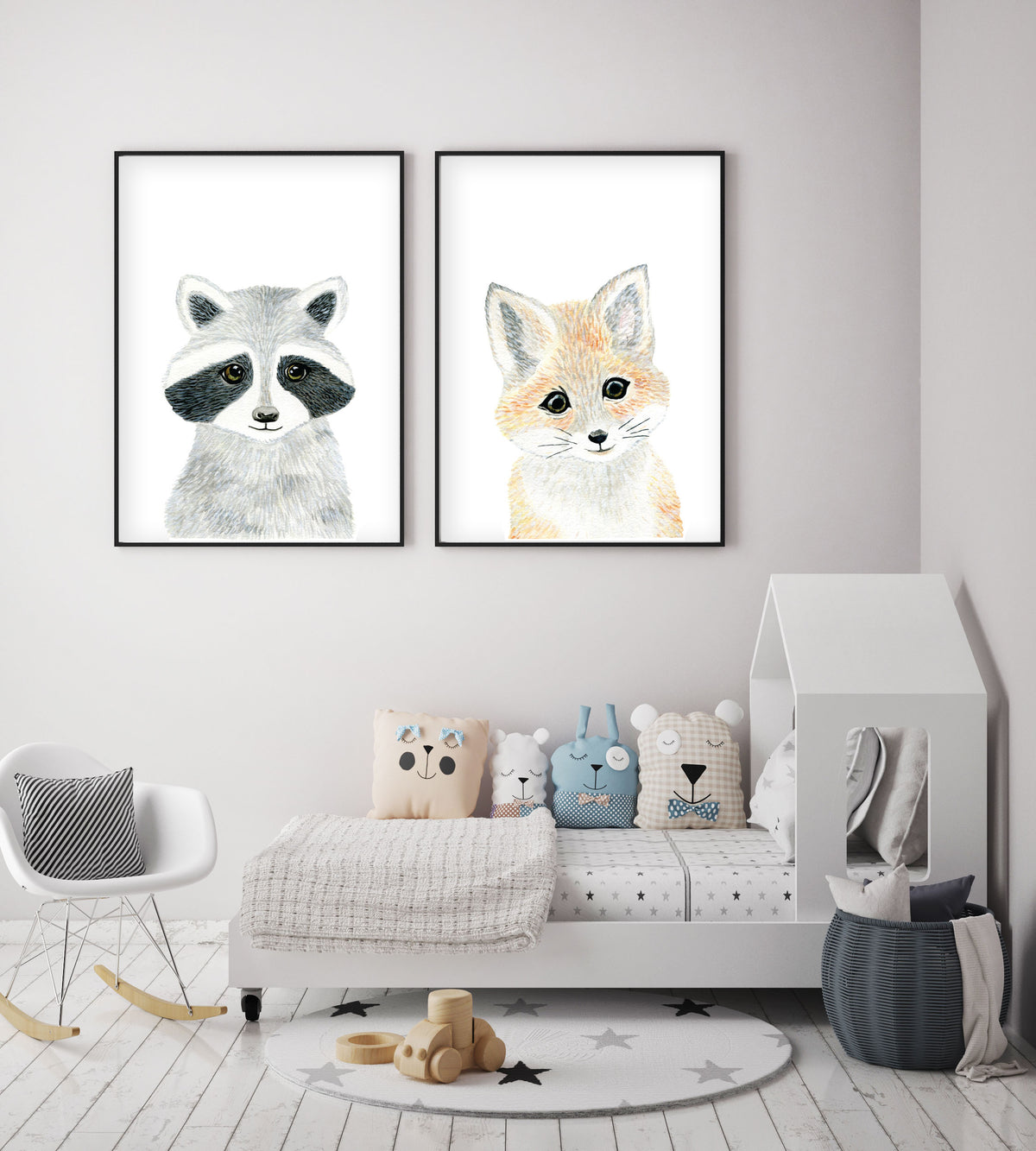 Set of 2 Baby Woodland Animals - Watercolor Nursery Wall Art - The Small Art Project