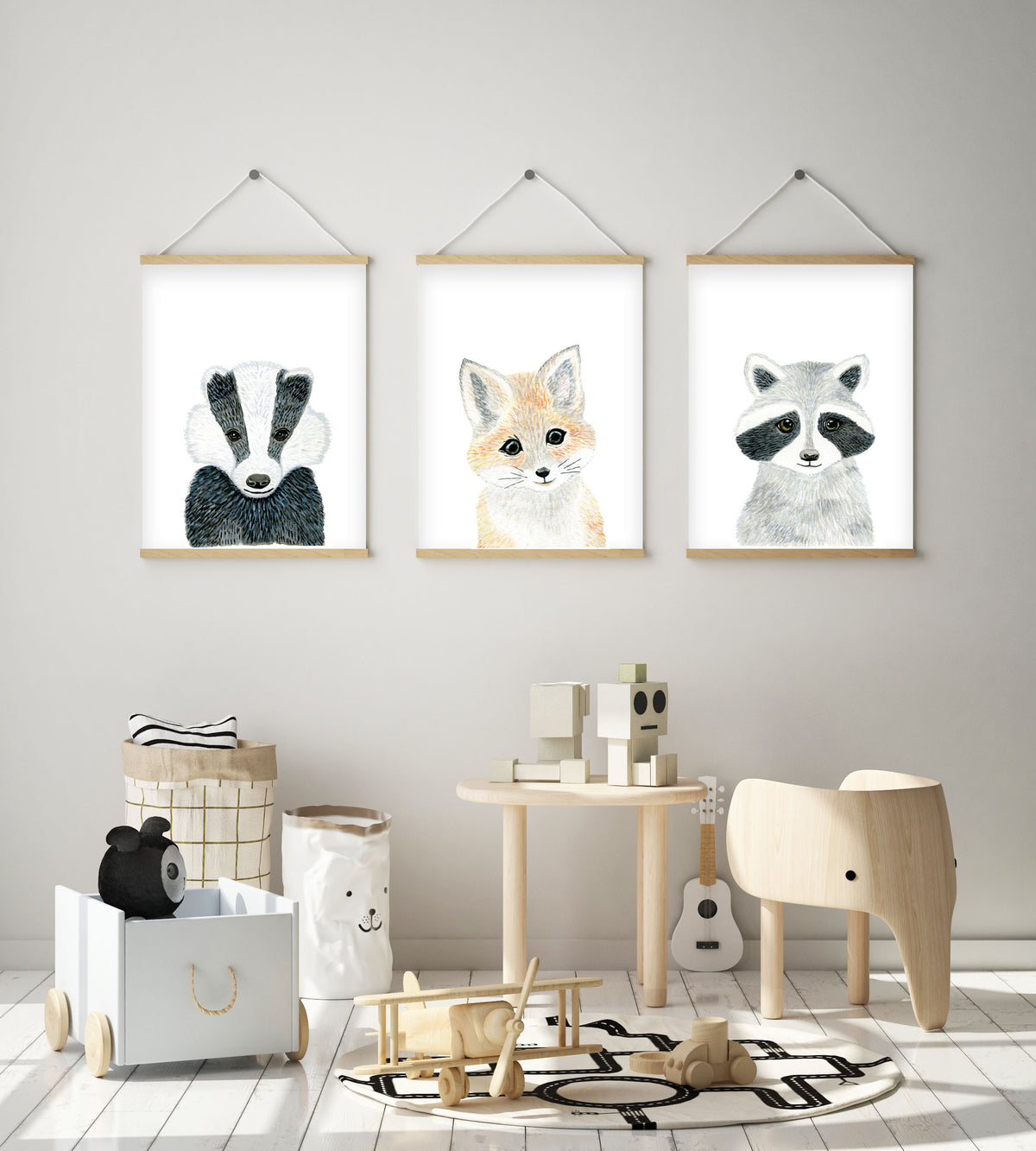 Set of 3 Baby Woodland Animals - Watercolor Nursery Wall Art - The Small Art Project