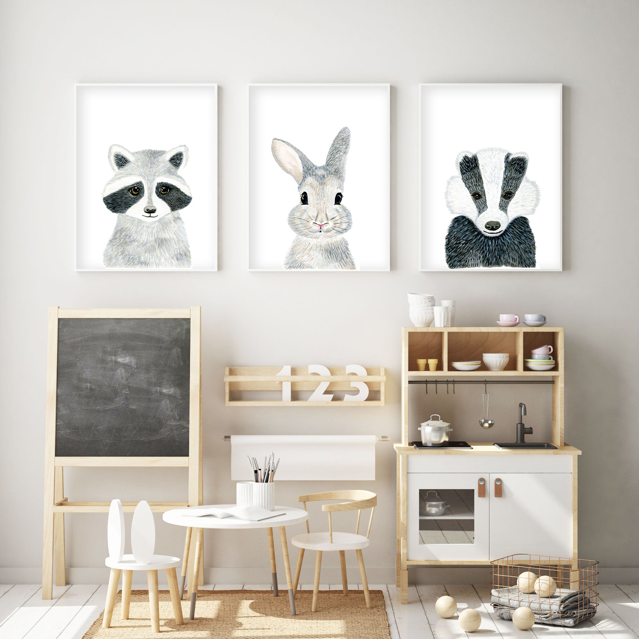 Set of 3 Baby Woodland Animals - Watercolor Nursery Wall Art - The Small Art Project