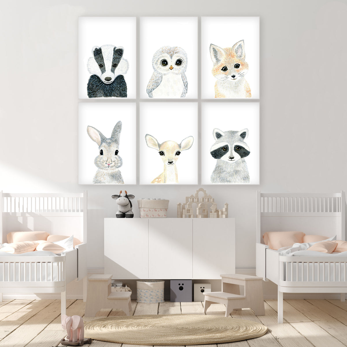 Set of 6 Baby Woodland Animals - Watercolor Nursery Wall Art - The Small Art Project
