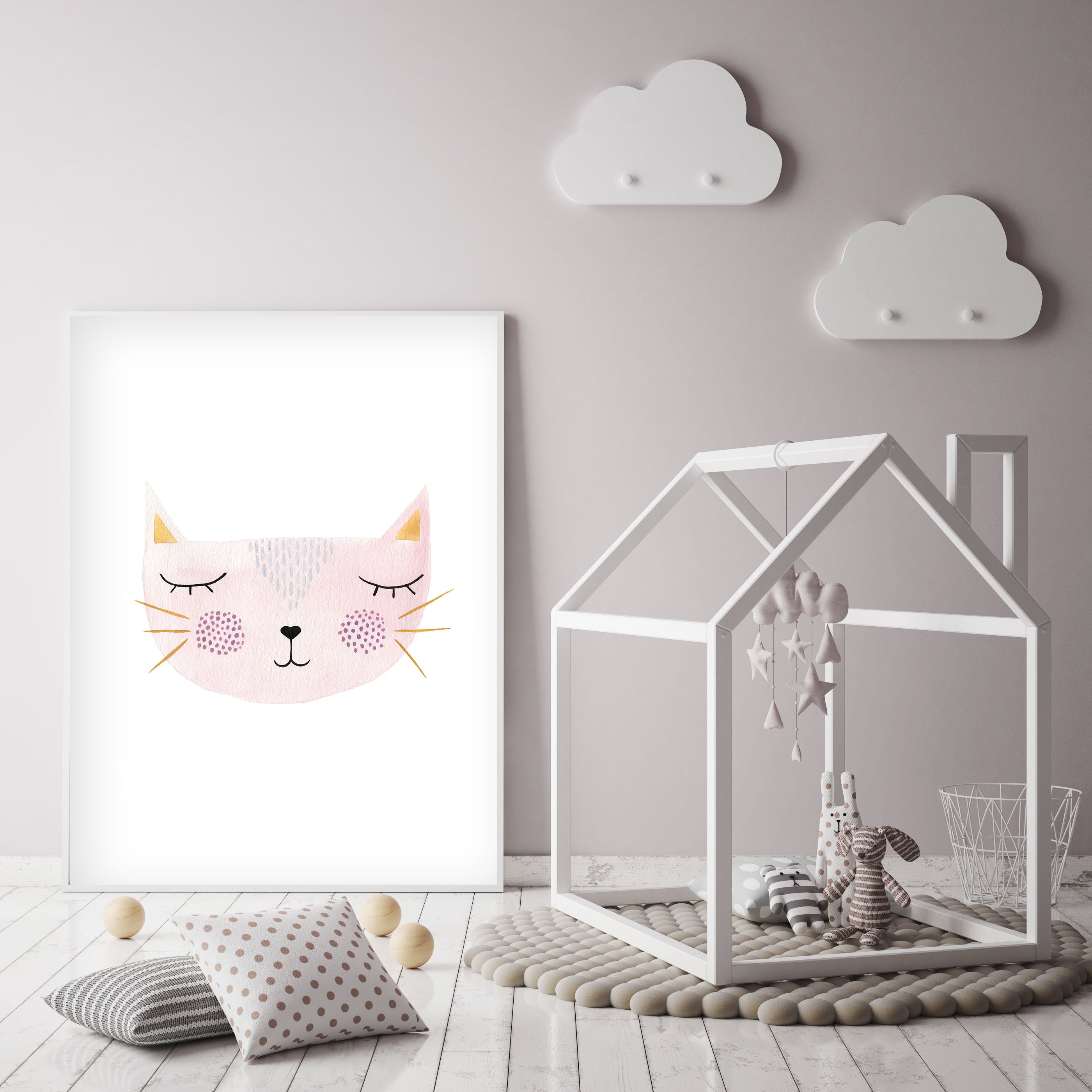 Pink Kitty - Cat Nursery Wall Art - The Small Art Project