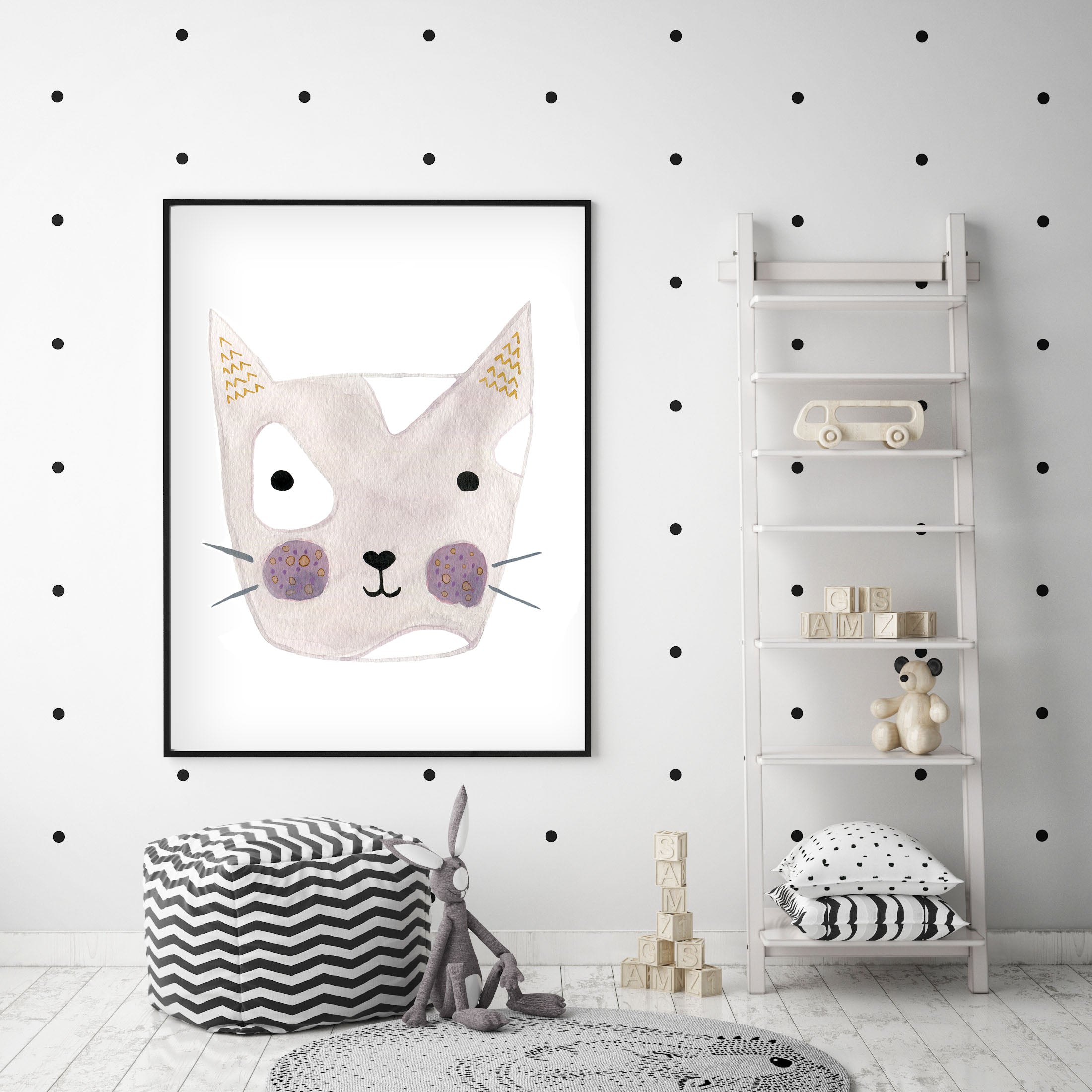 Dusty Rose Kitty - Cat Nursery Wall Art - The Small Art Project