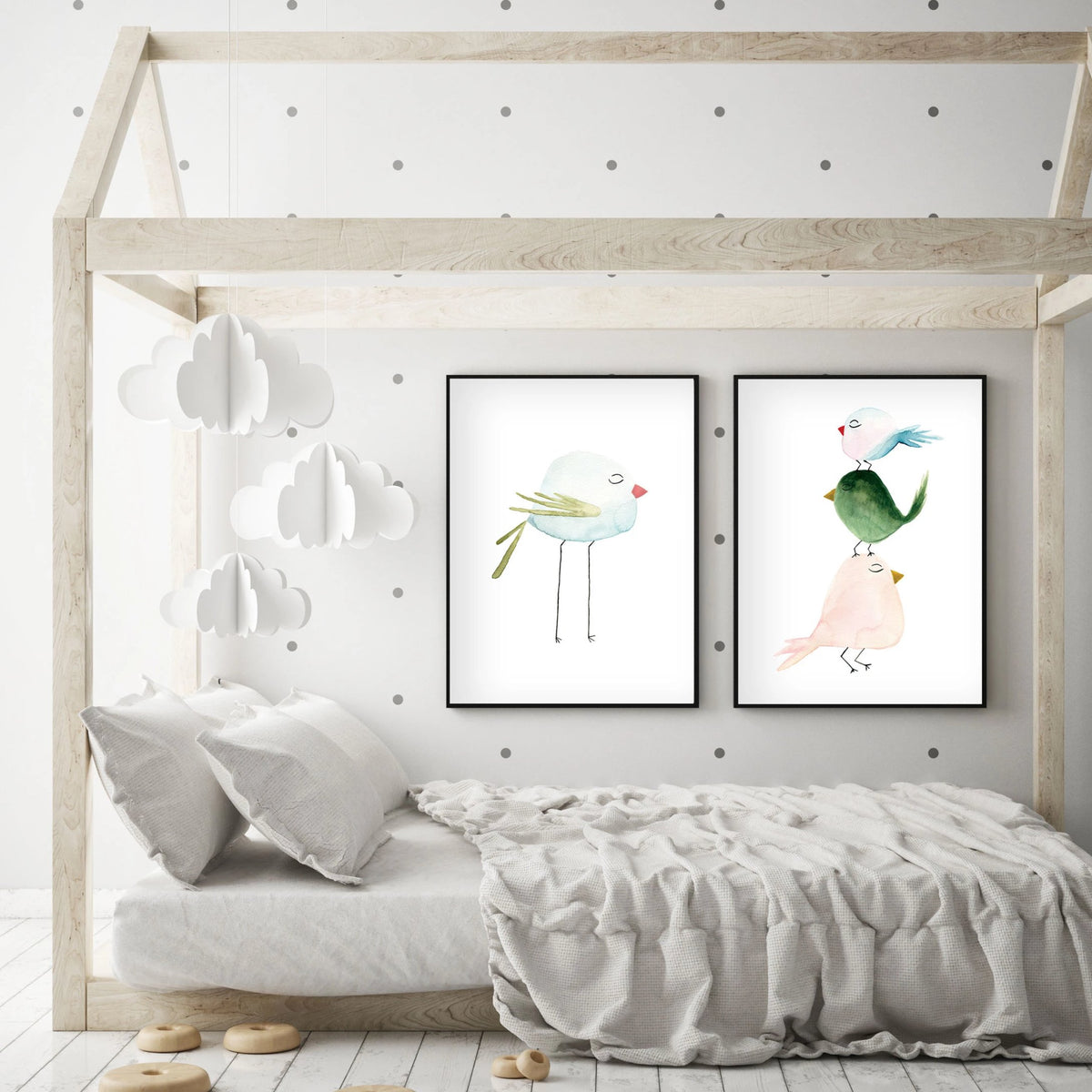 Set of 2 Pastel Birds - Watercolor Nursery Wall Art - The Small Art Project