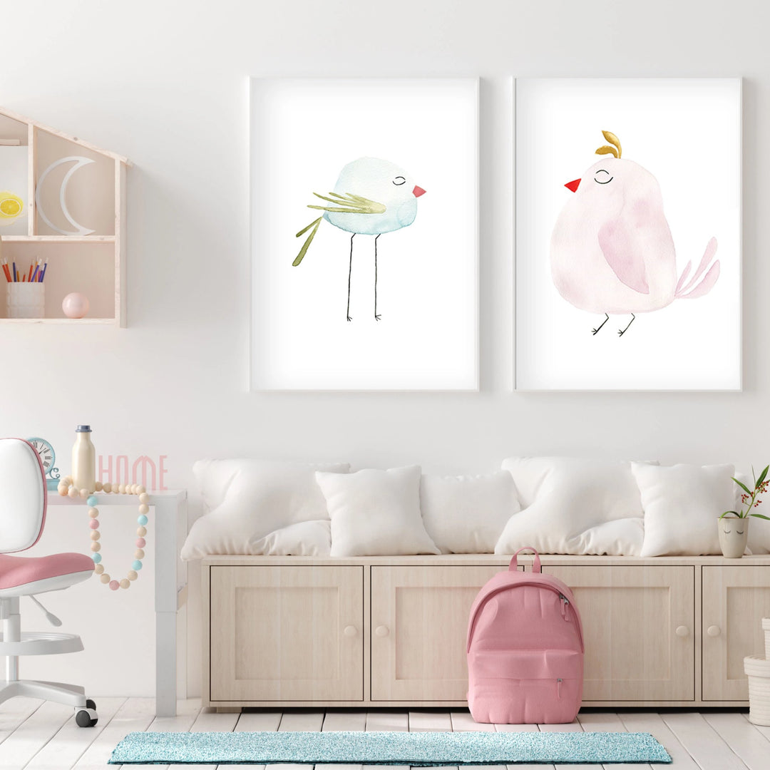 Set of 2 Pastel Birds - Watercolor Nursery Wall Art - The Small Art Project