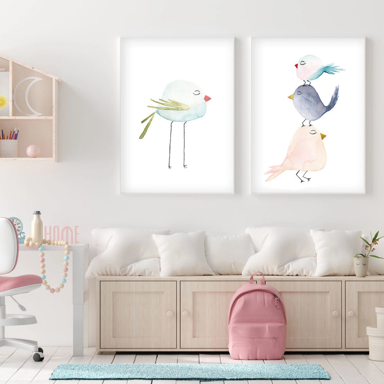 Set of 2 Pastel Birds - Watercolor Nursery Wall Art - The Small Art Project