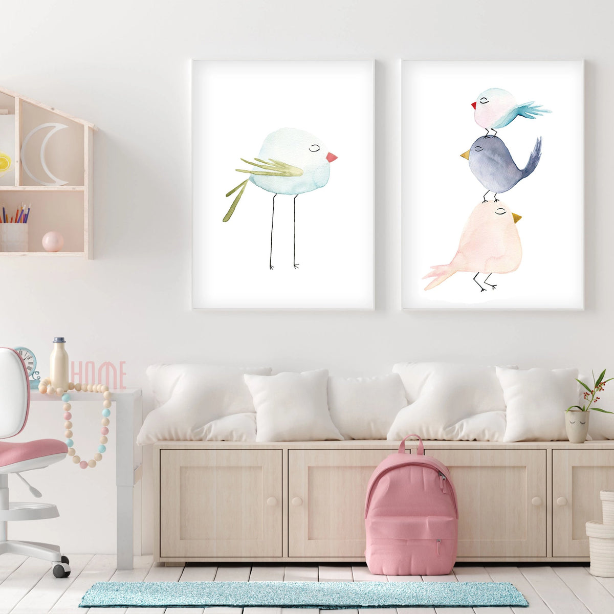 Set of 2 Pastel Birds - Watercolor Nursery Wall Art - The Small Art Project