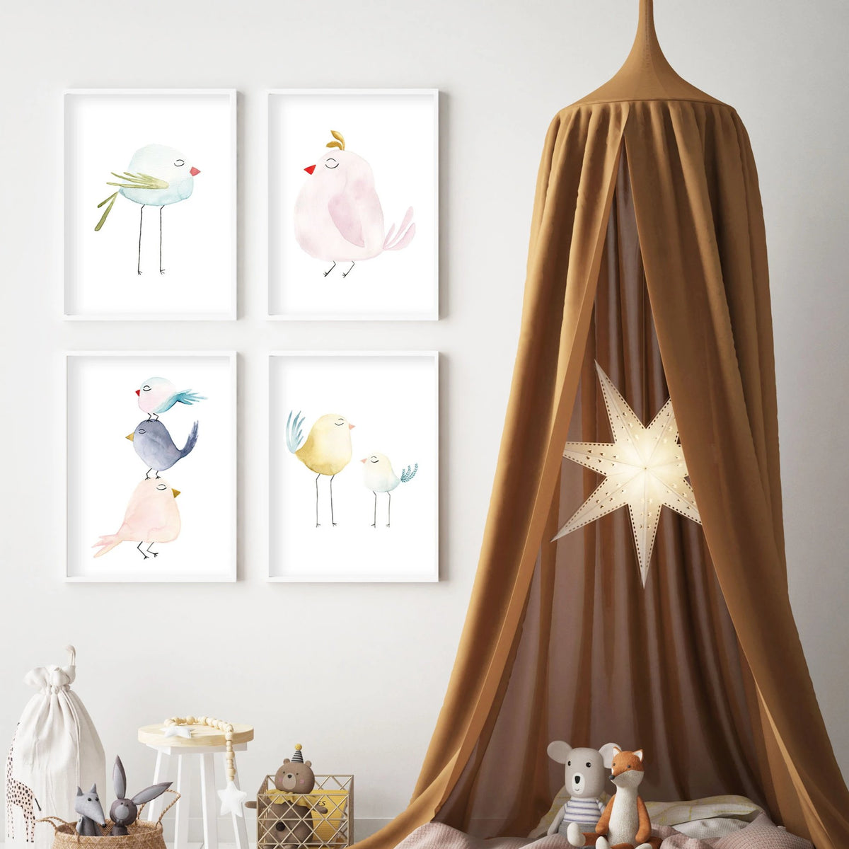 Set of 4 Pastel Birds - Watercolor Nursery Wall Art - The Small Art Project