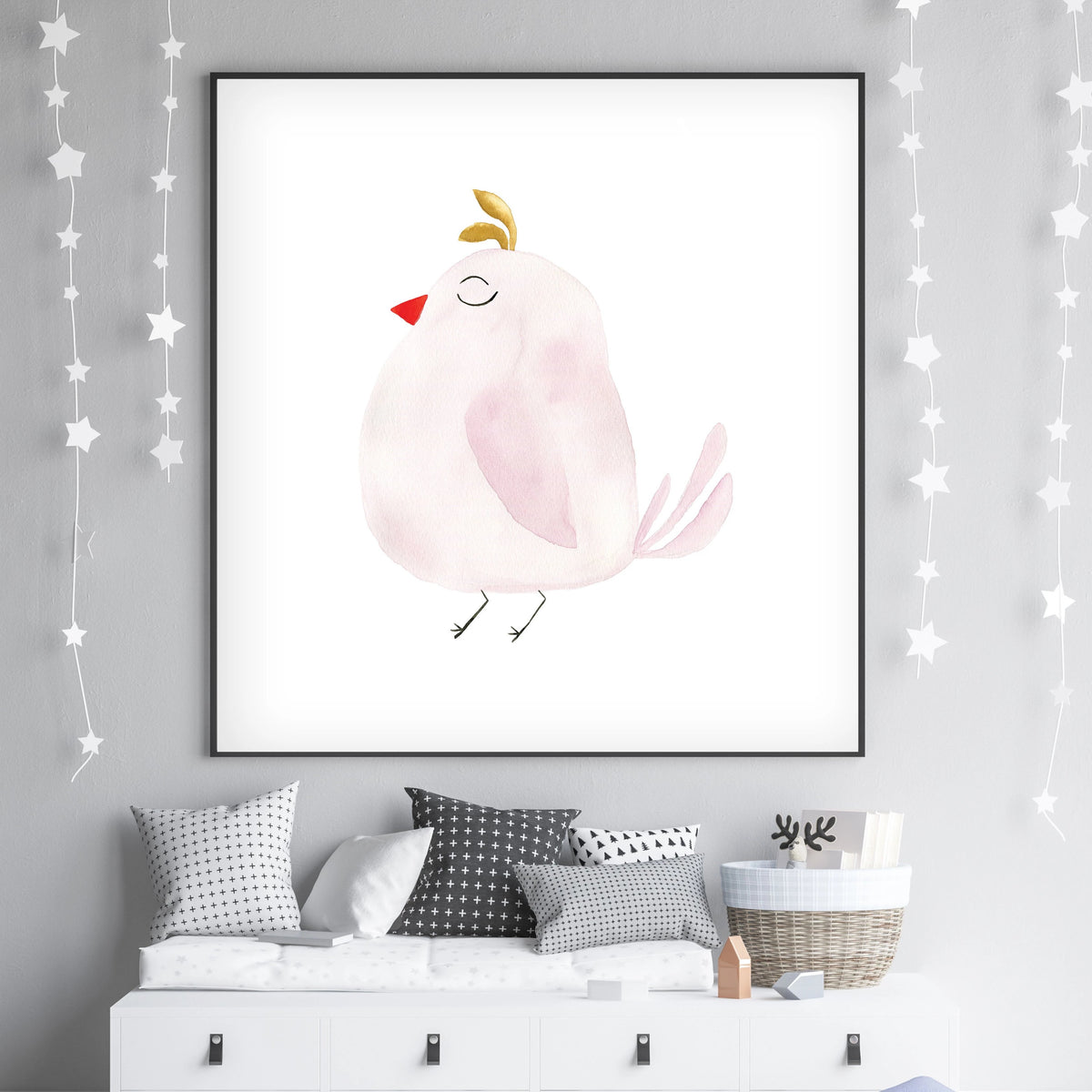 Pastel Pink Bird - Watercolor Nursery Wall Art - The Small Art Project