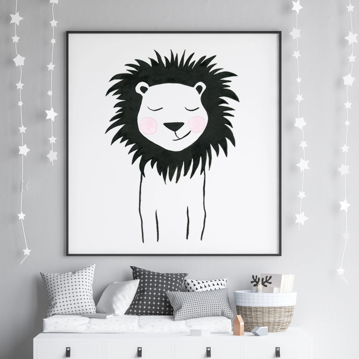 Black & White Lion - Safari Animals Nursery - The Small Art Project