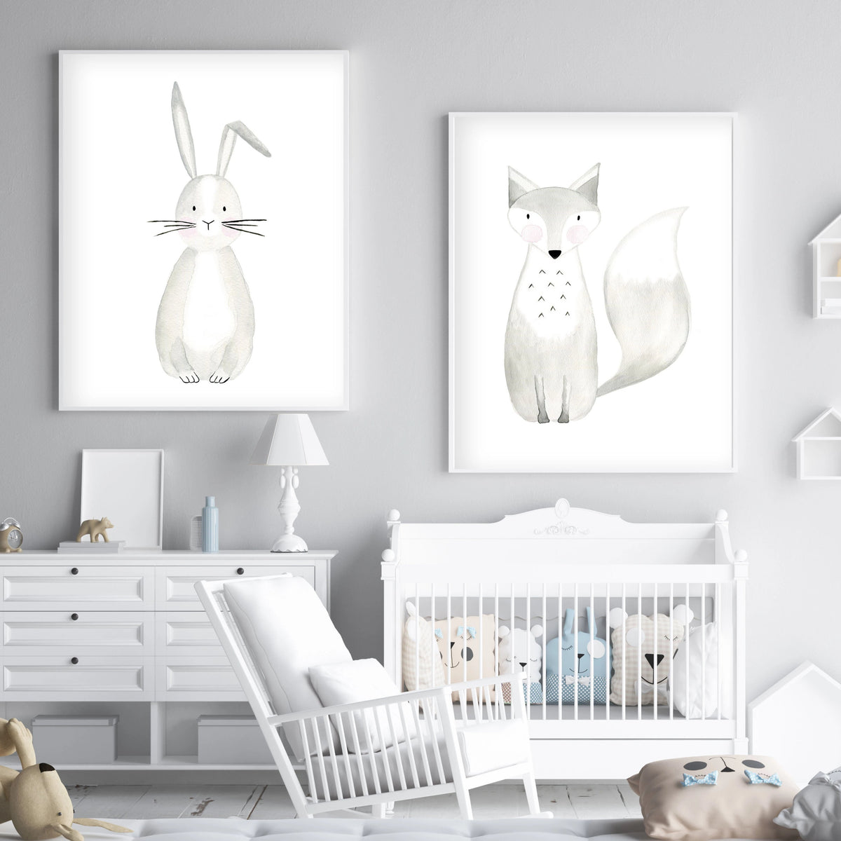 Set of 2 Woodland Animals - Watercolor Nursery Wall Art - The Small Art Project