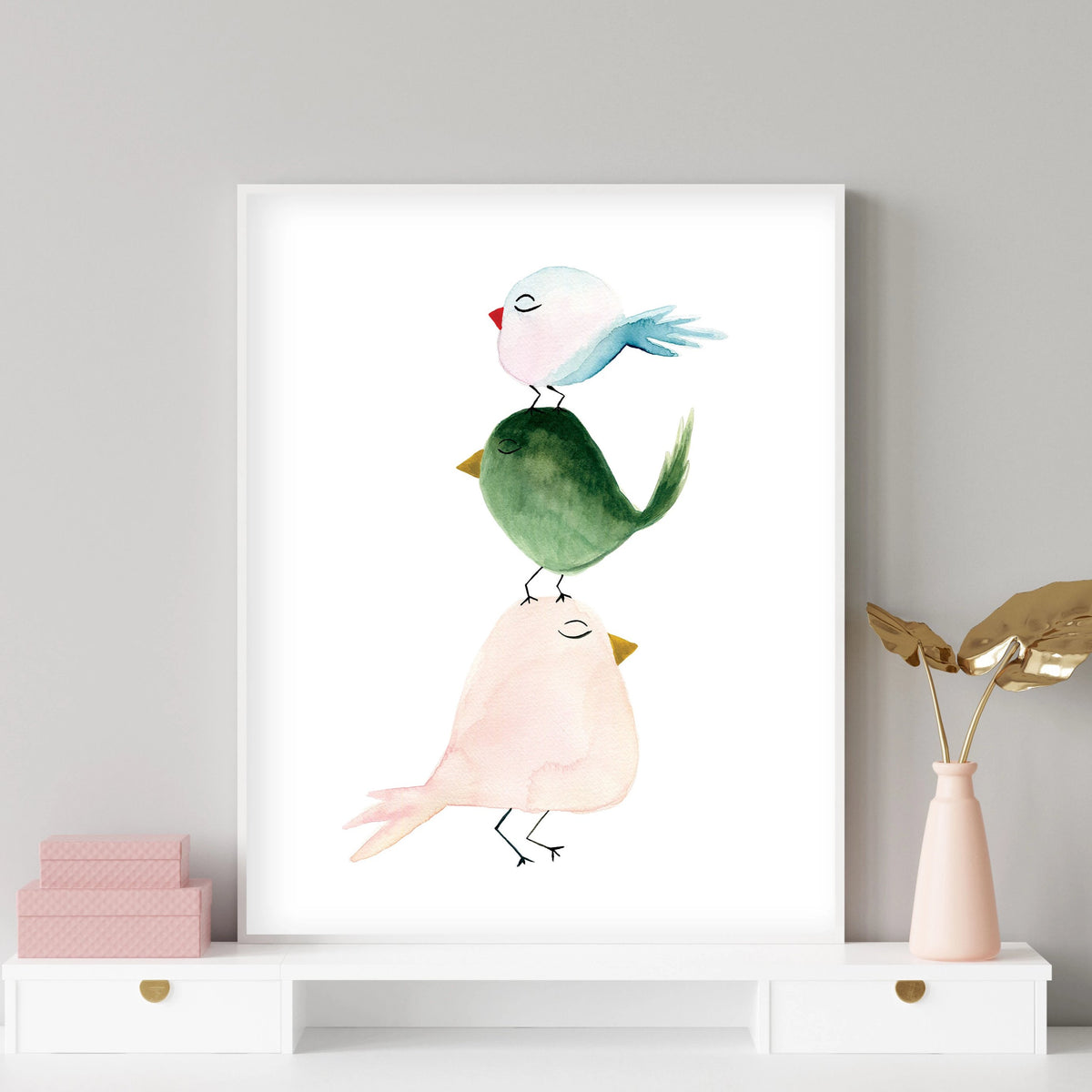 Set of 4 Pastel Birds - Watercolor Nursery Wall Art - The Small Art Project