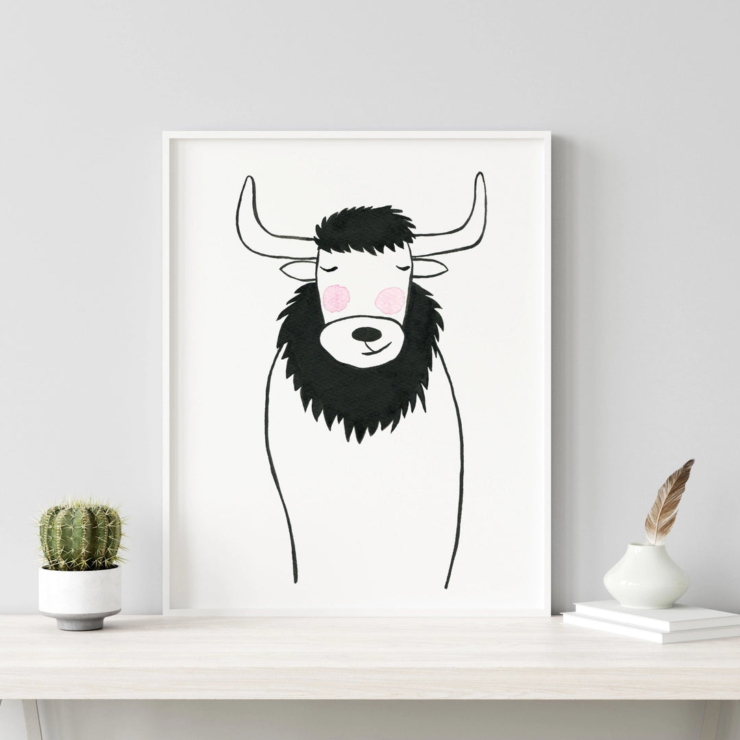 Black & White Bison - Safari Animals Nursery - The Small Art Project