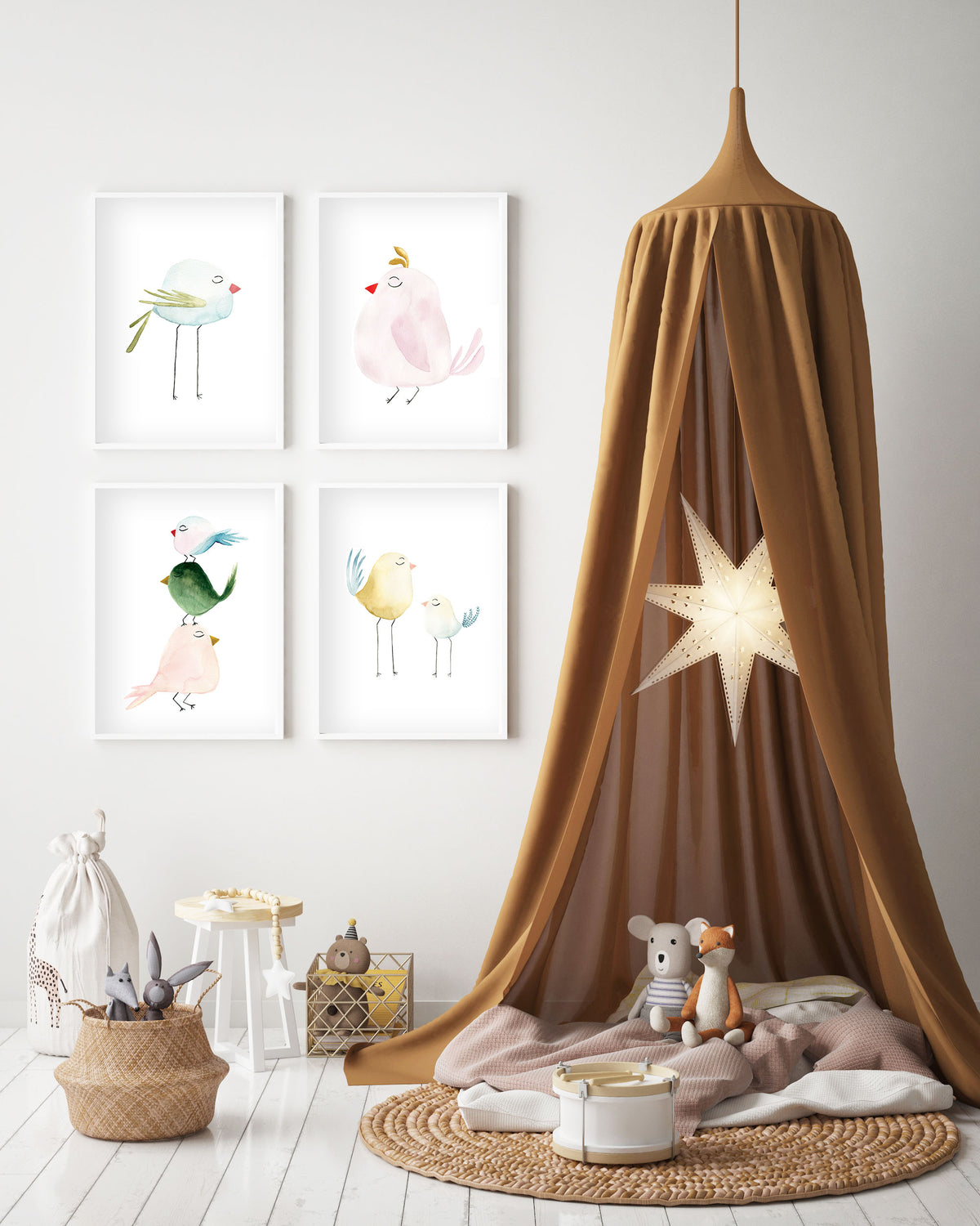 Pastel Blue Bird - Watercolor Nursery Wall Art - The Small Art Project